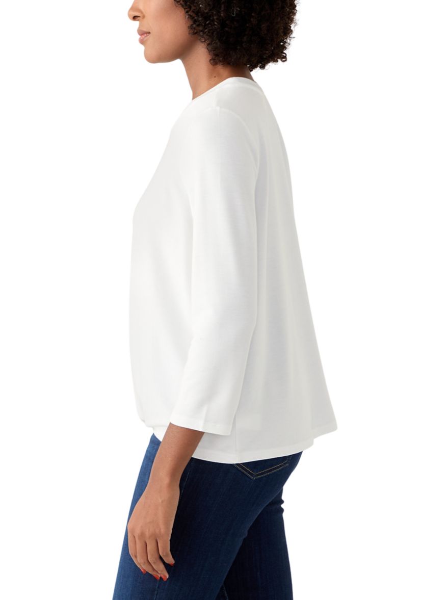 Womens 3/4 Sleeve Knot Front T-Shirt