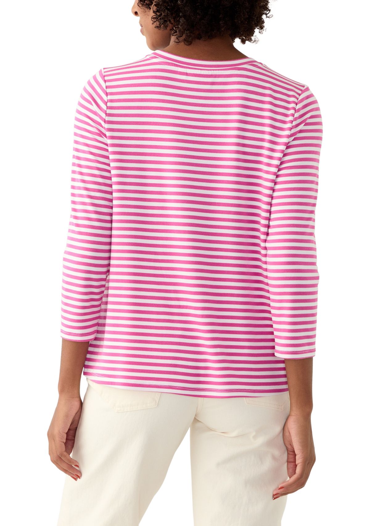 Womens 3/4 Sleeve Knot Front Stripe T-Shirt
