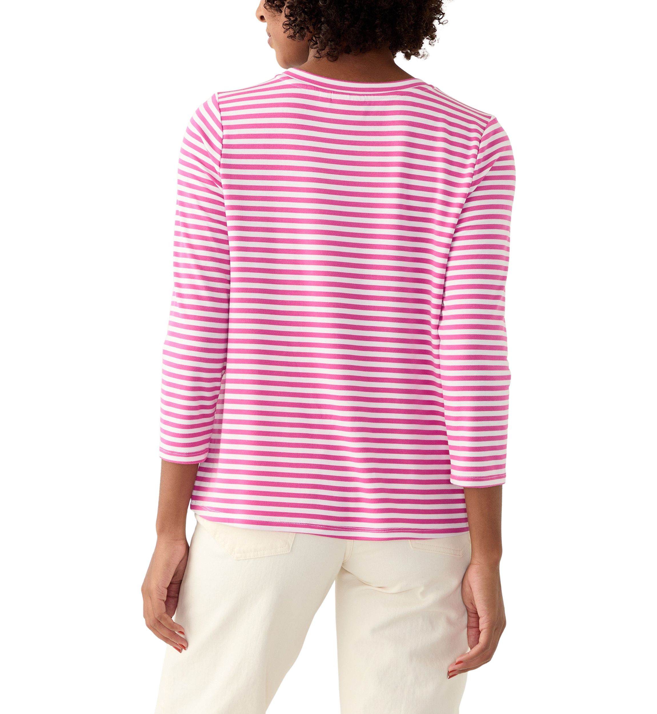 Womens 3/4 Sleeve Knot Front Stripe T-Shirt