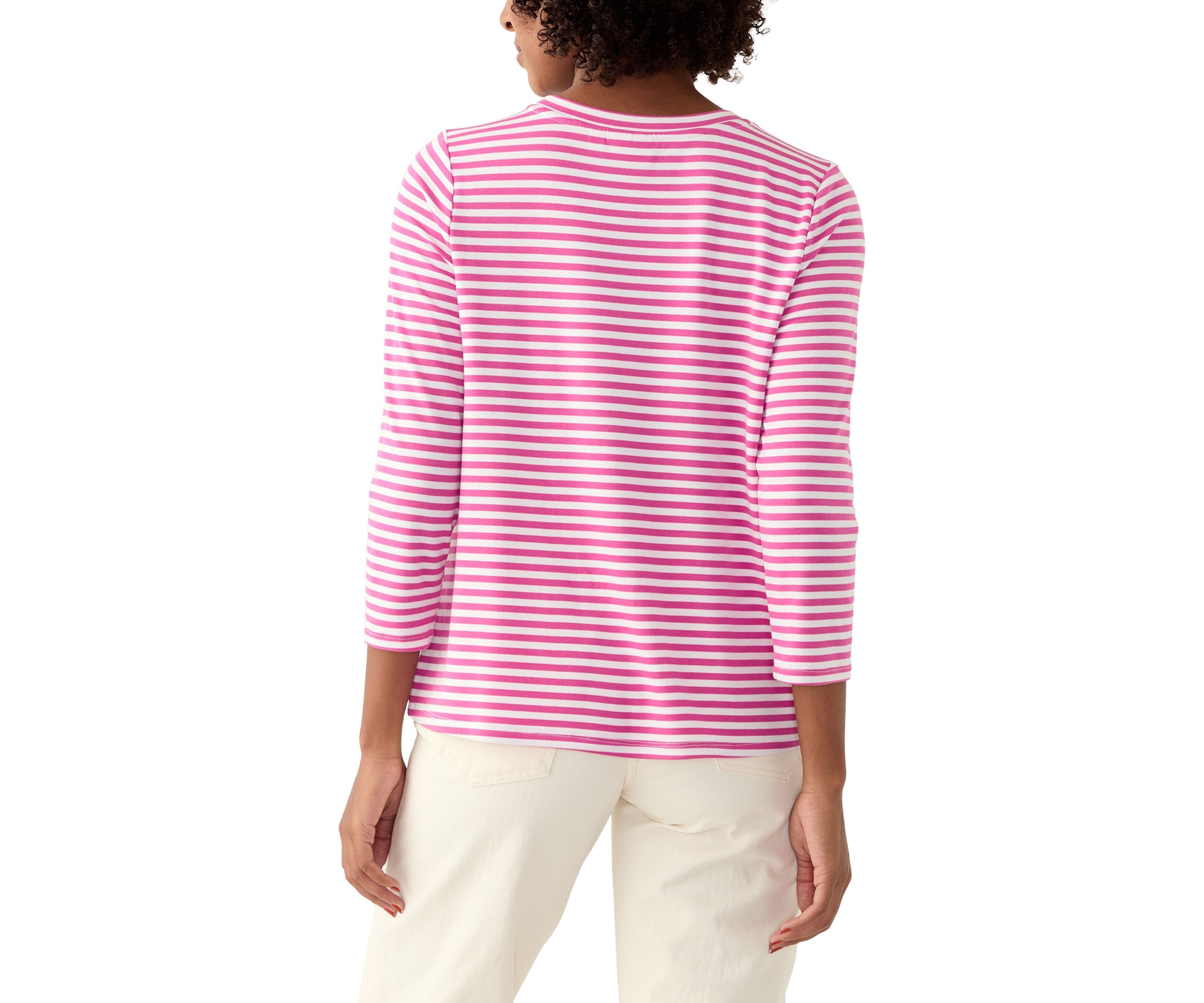 Womens 3/4 Sleeve Knot Front Stripe T-Shirt