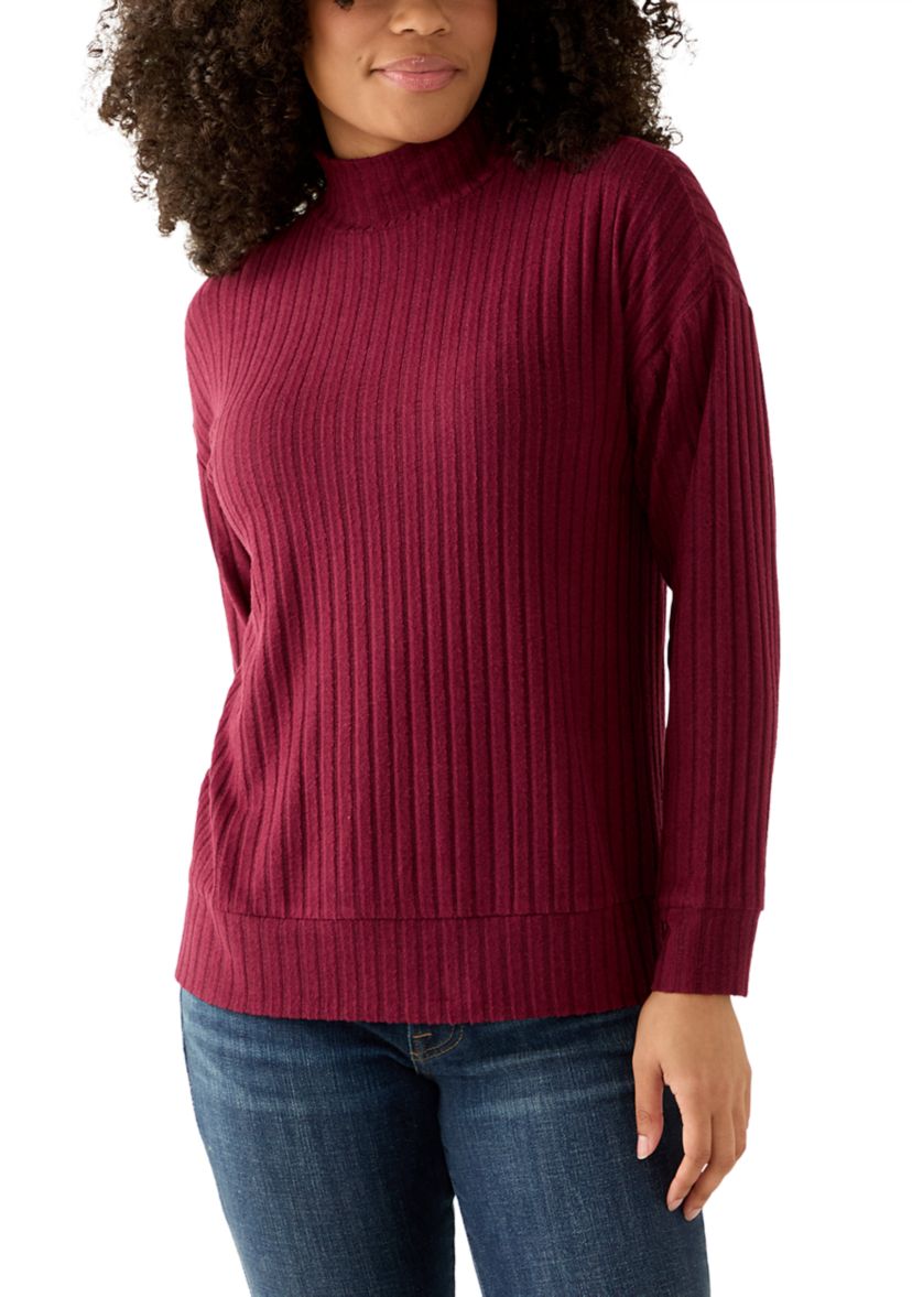 Womens Long Sleeve Rib Knit Mock Neck Sweater