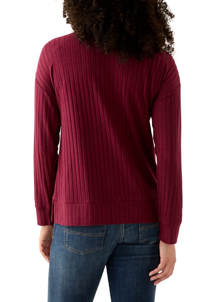 Womens Long Sleeve Rib Knit Mock Neck Sweater