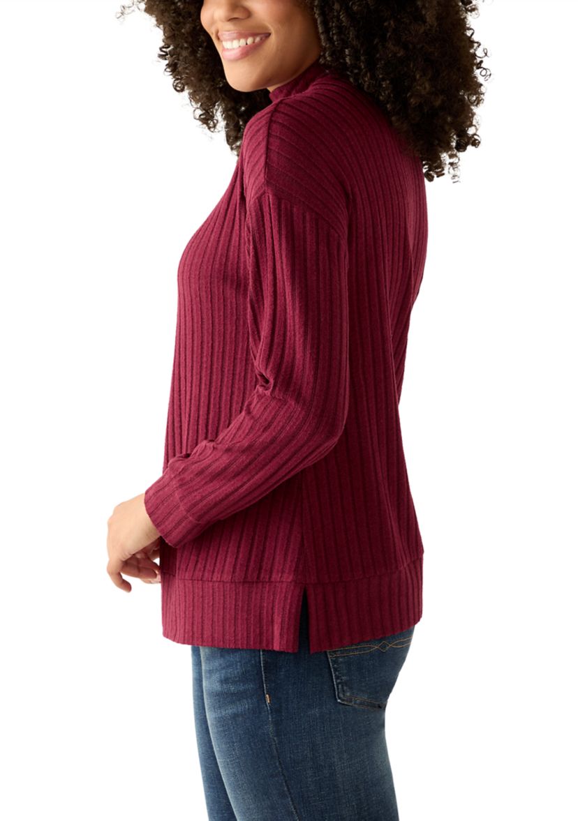 Womens Long Sleeve Rib Knit Mock Neck Sweater