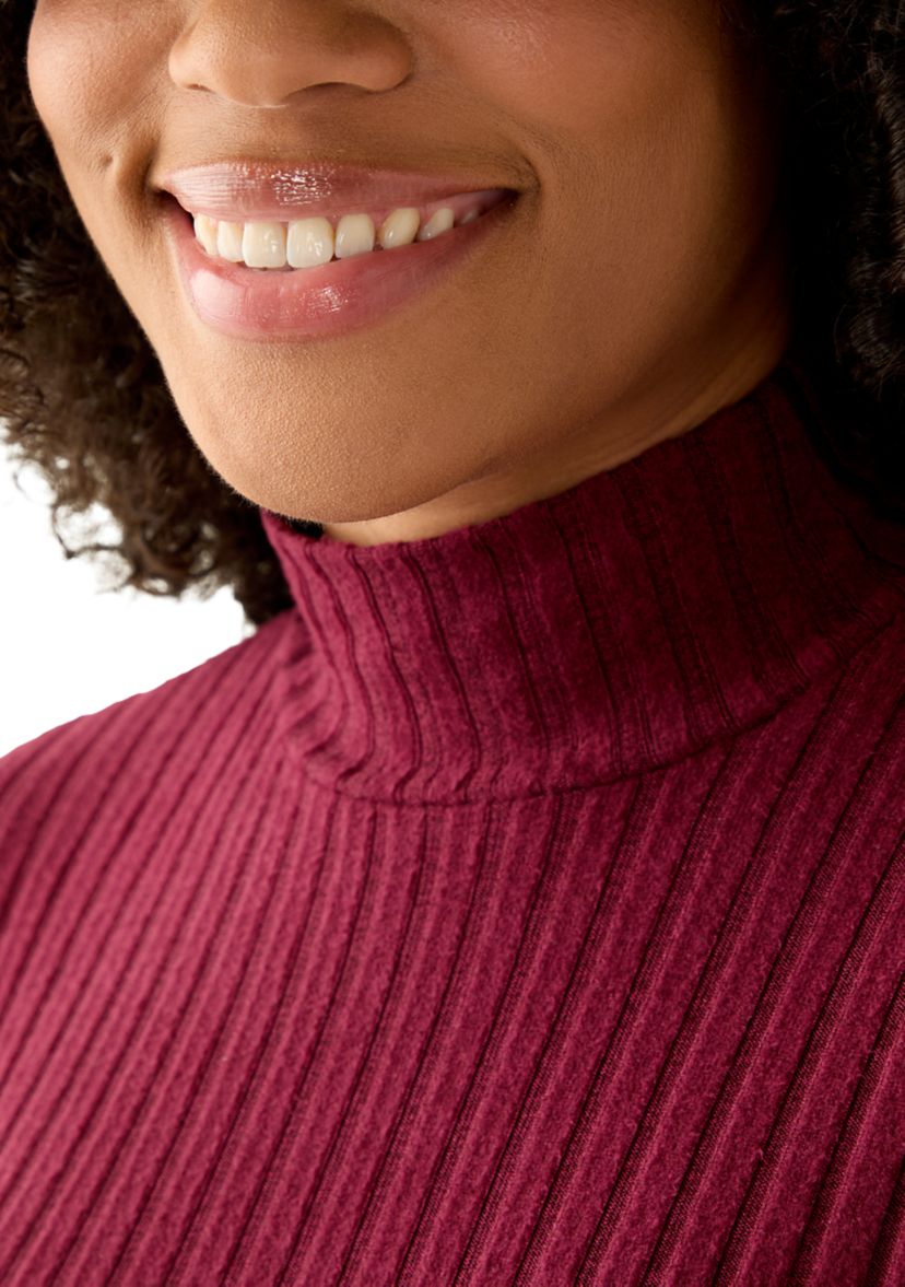 Womens Long Sleeve Rib Knit Mock Neck Sweater