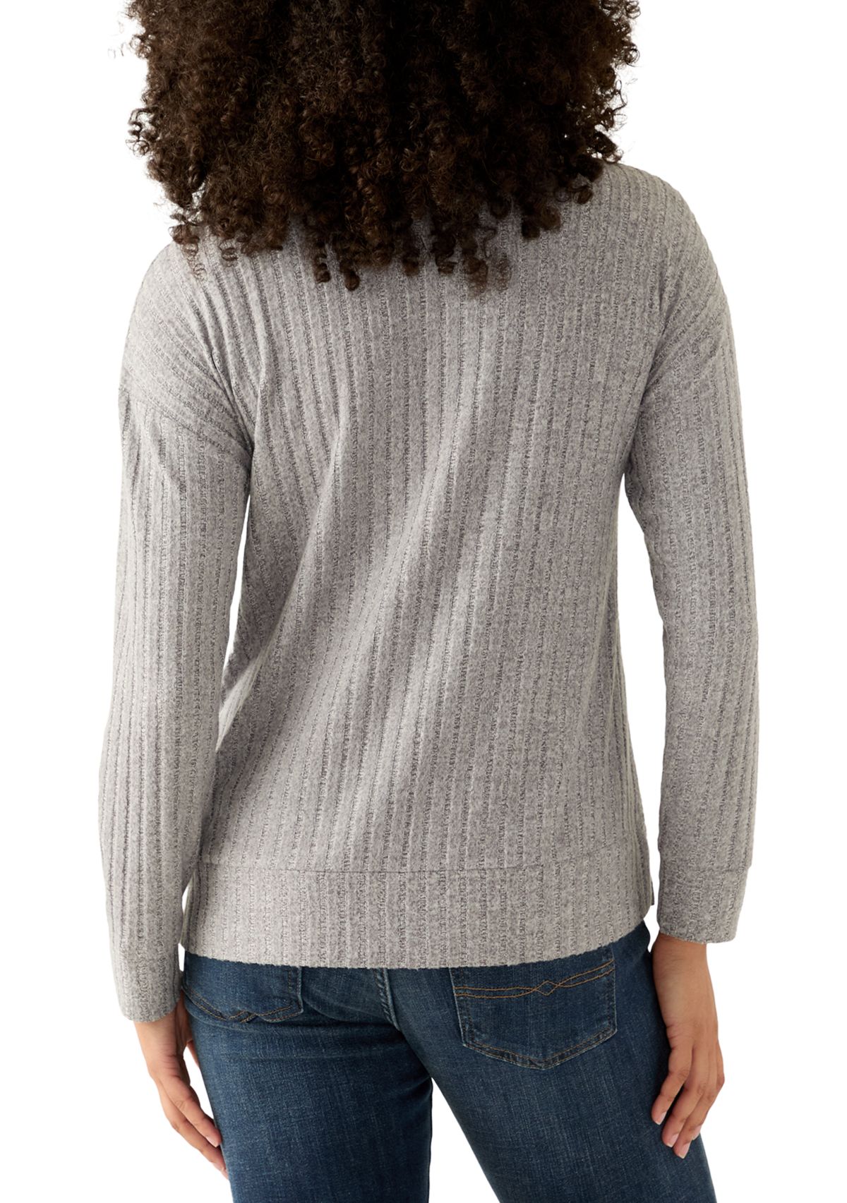 Womens Long Sleeve Ribbed Knit Mock Neck T-Shirt