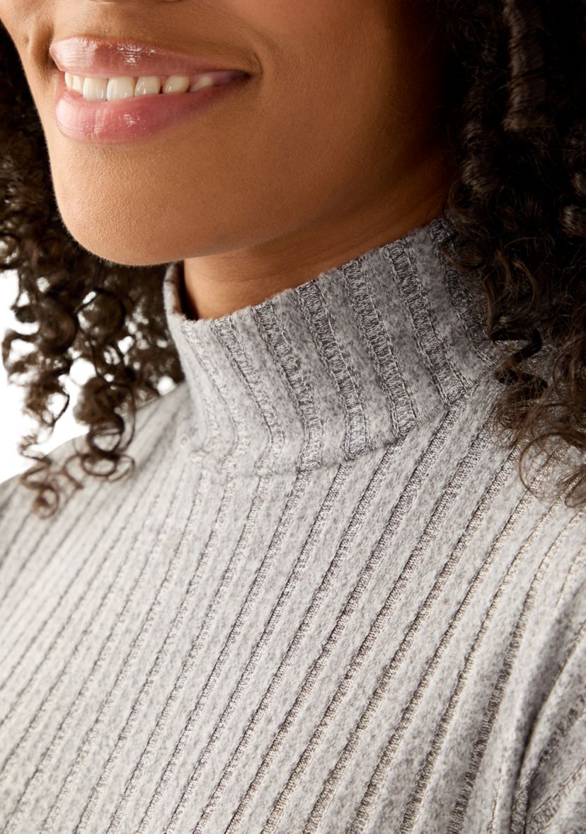 Womens Long Sleeve Ribbed Knit Mock Neck T-Shirt