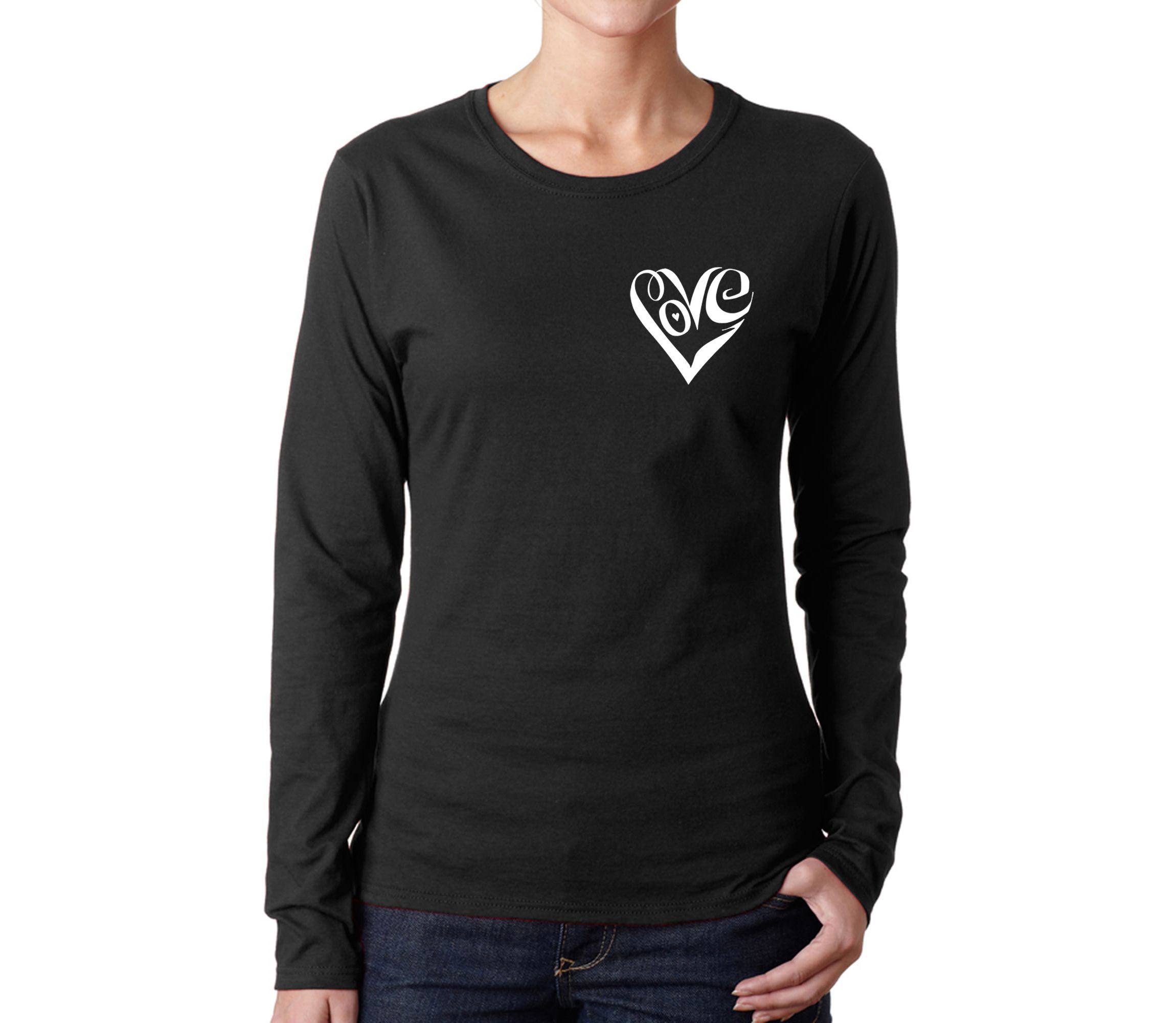 Script Heart - Womens Word Art Long Sleeve T-Shirt