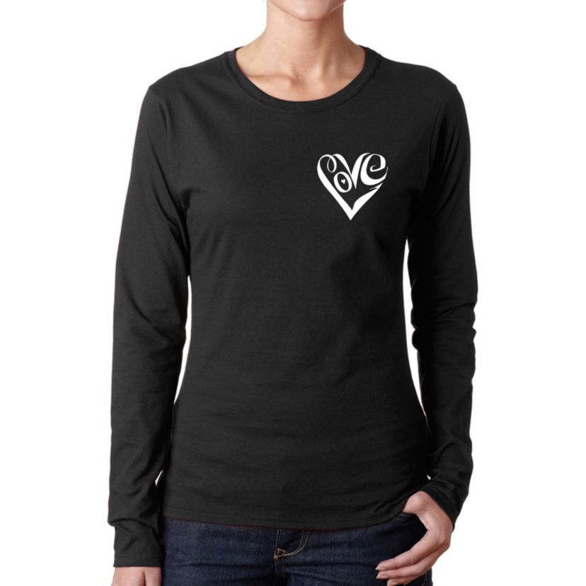 Script Heart - Womens Word Art Long Sleeve T-Shirt