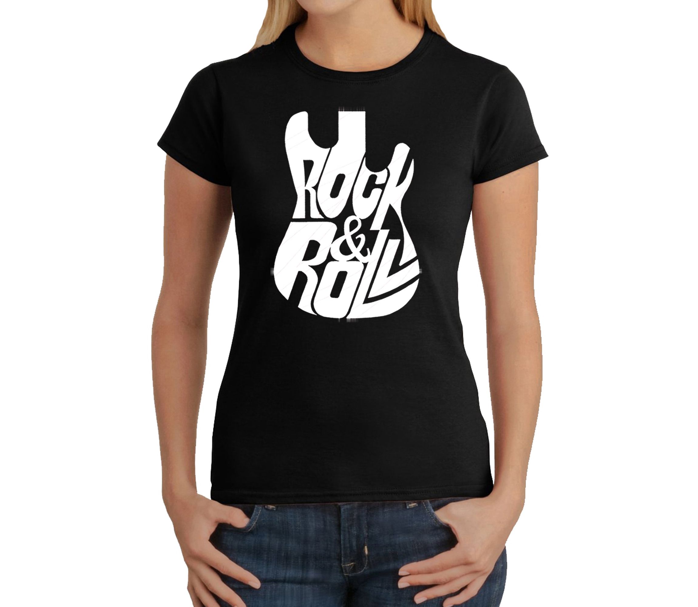 Rock And Roll Guitar - Womens Word Art T-Shirt