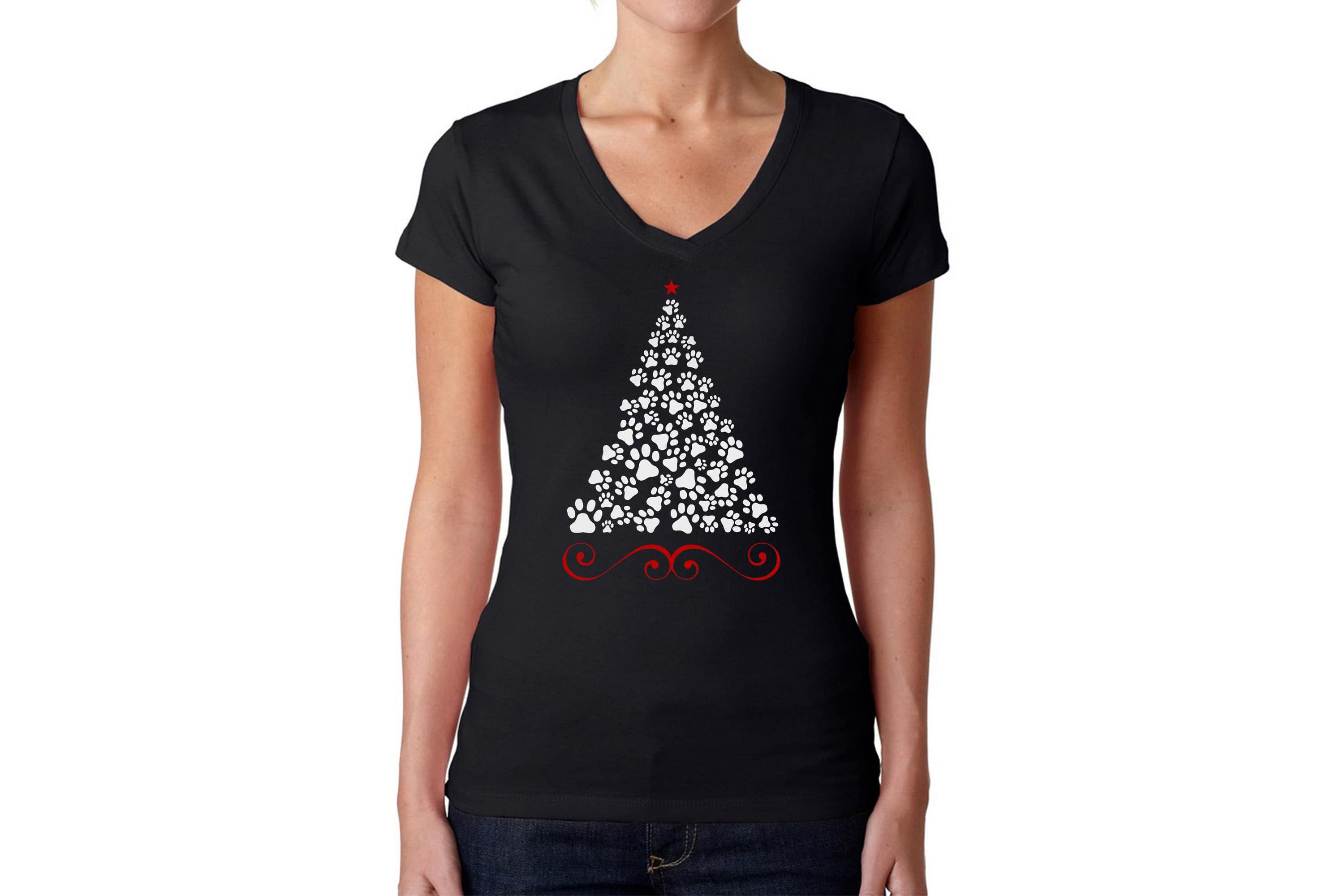 Paw Christmas Tree - Womens Word Art V-Neck T-Shirt