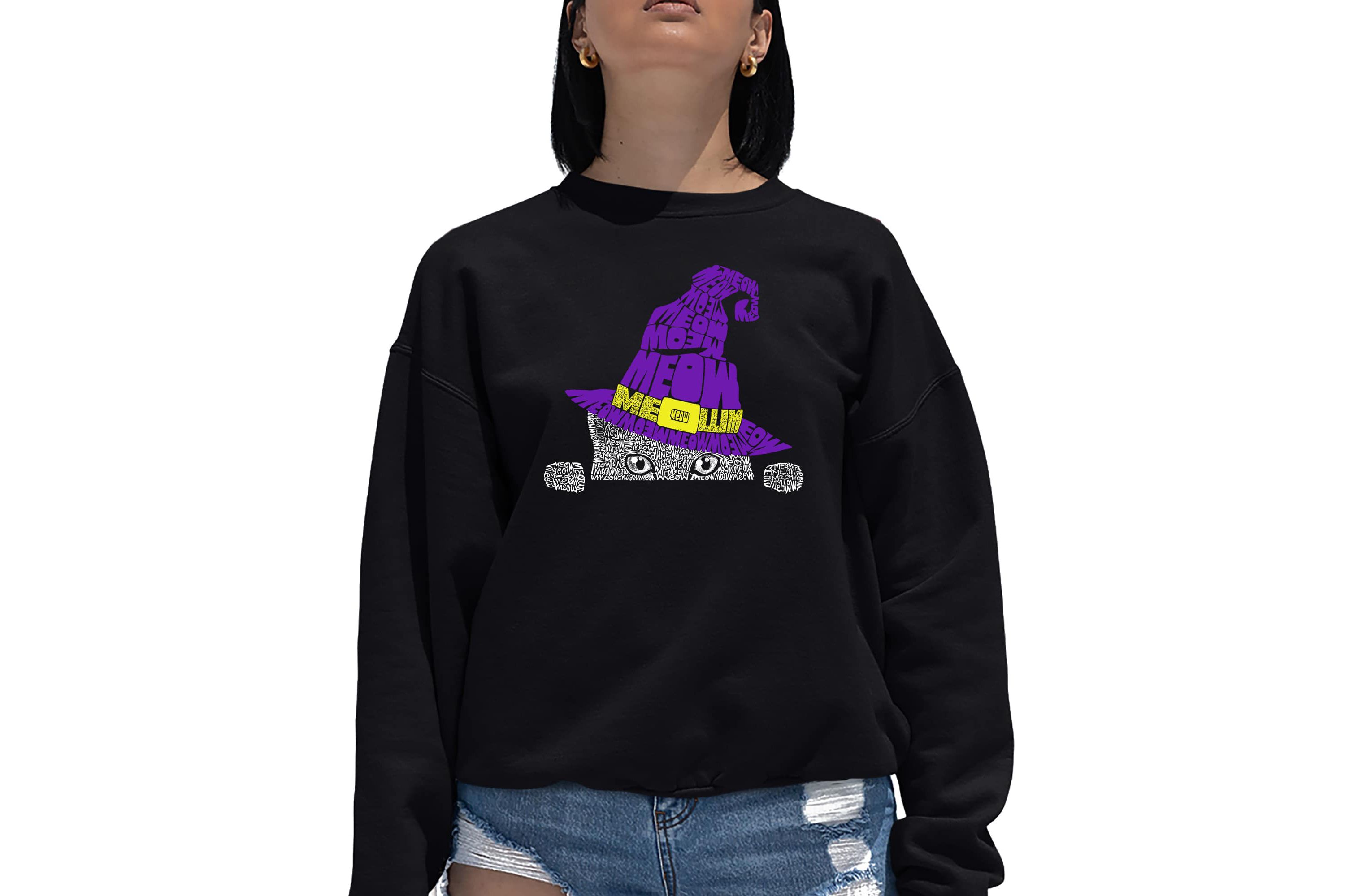 Peeking Witch Cat - Womens Word Art Crewneck Sweatshirt