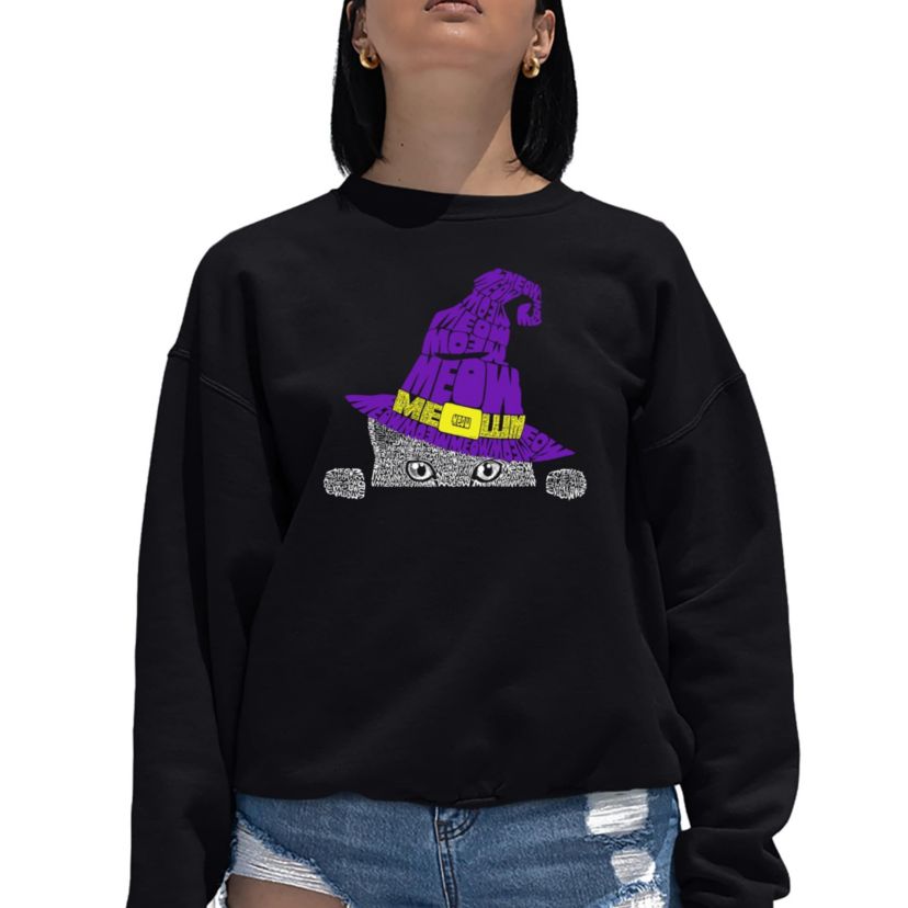 Peeking Witch Cat - Womens Word Art Crewneck Sweatshirt