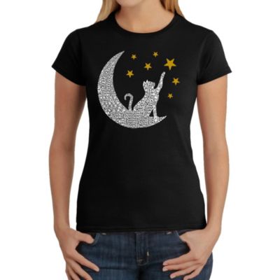 LA Pop Art Cat Moon - Women's Word Art T-Shirt, Black, 2XL