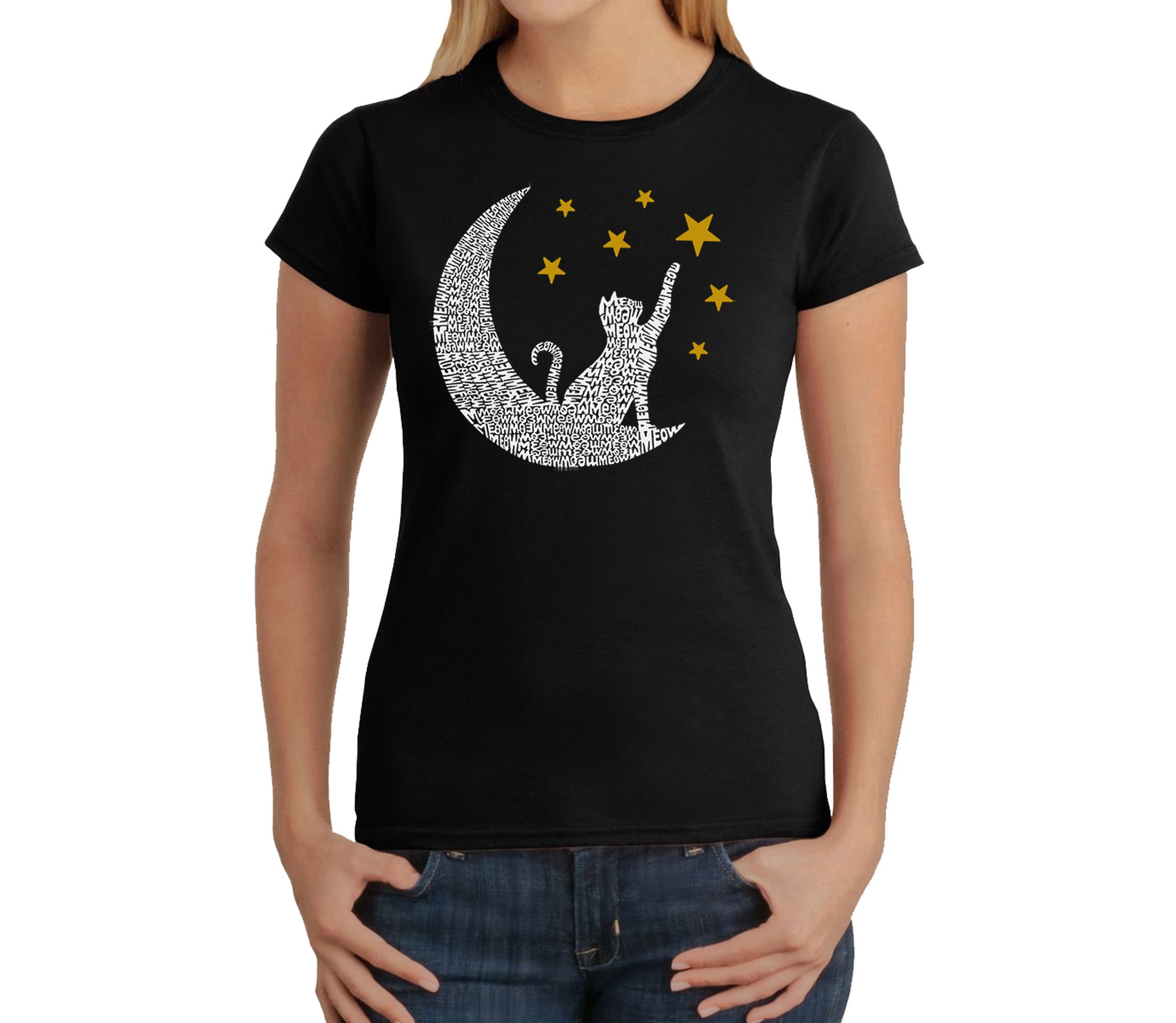 Cat Moon - Womens Word Art T-Shirt