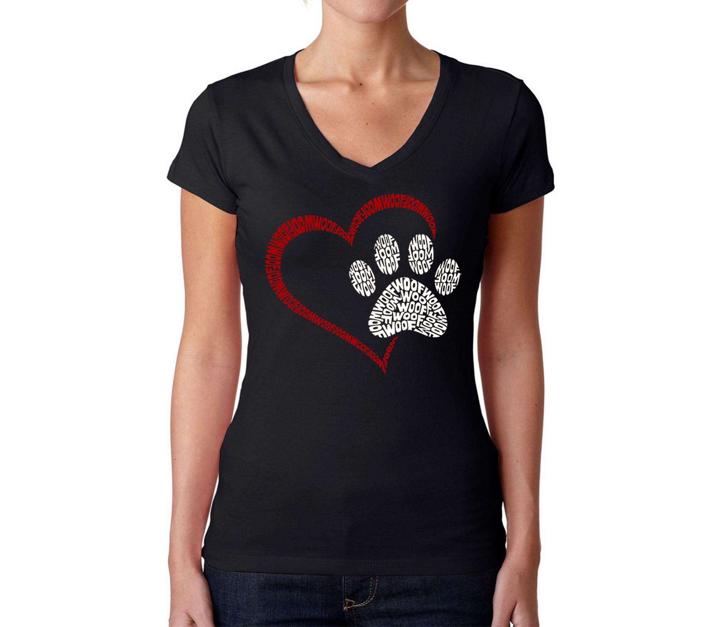 Paw Heart - Womens Word Art V-Neck T-Shirt