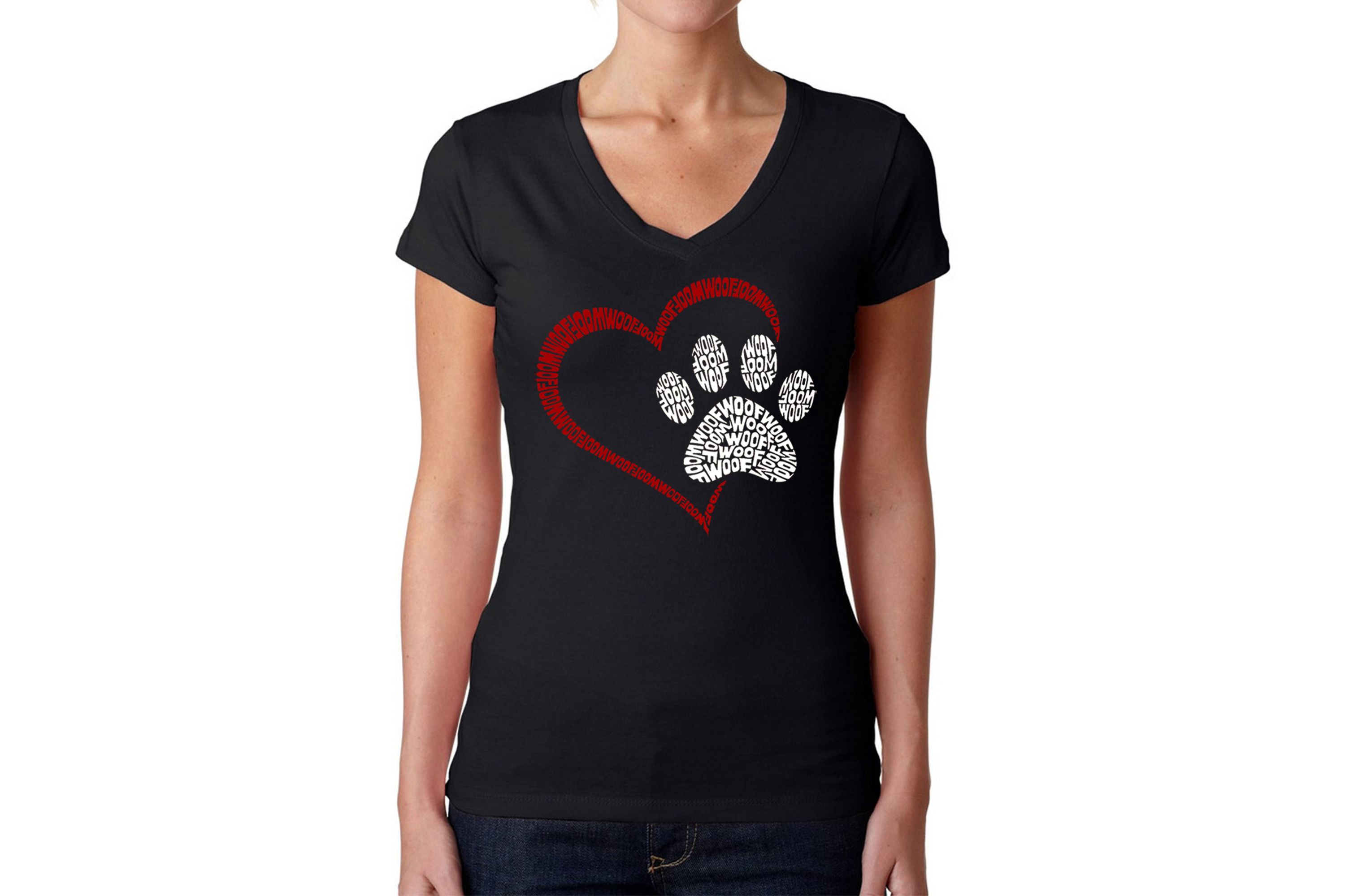 Paw Heart - Womens Word Art V-Neck T-Shirt