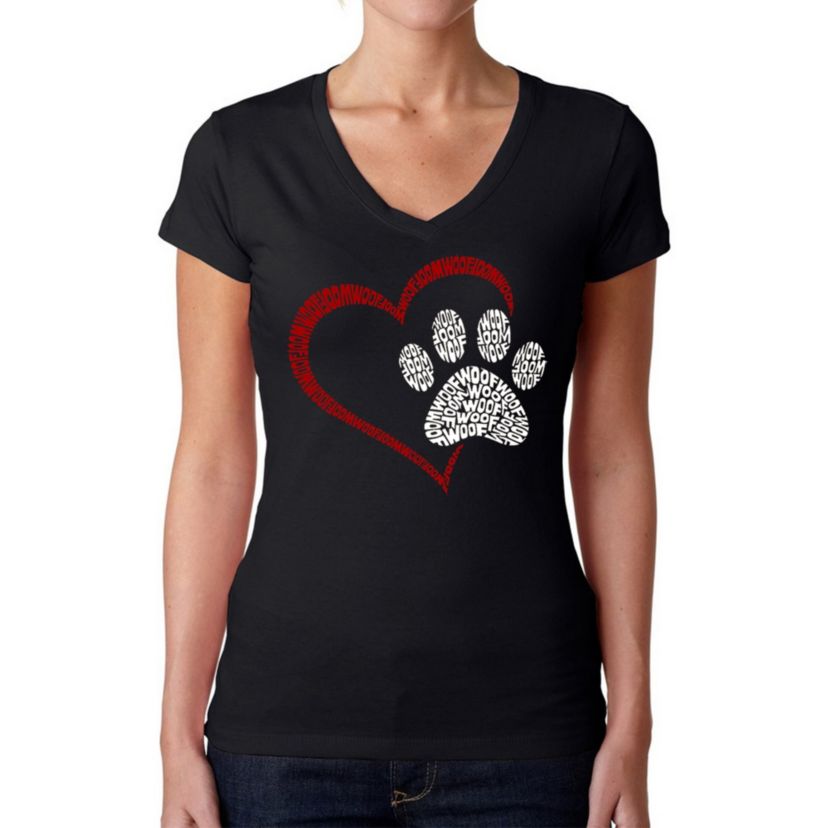Paw Heart - Womens Word Art V-Neck T-Shirt