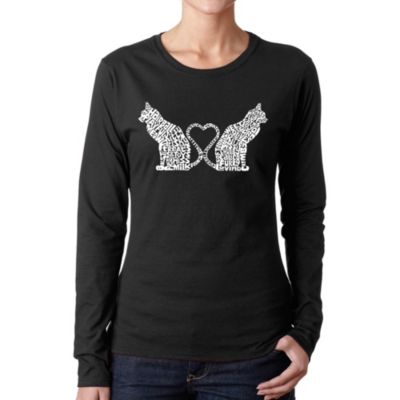 LA Pop Art Cat Tail Hearts - Women's Word Art Long Sleeve T-Shirt, Black, 3XL