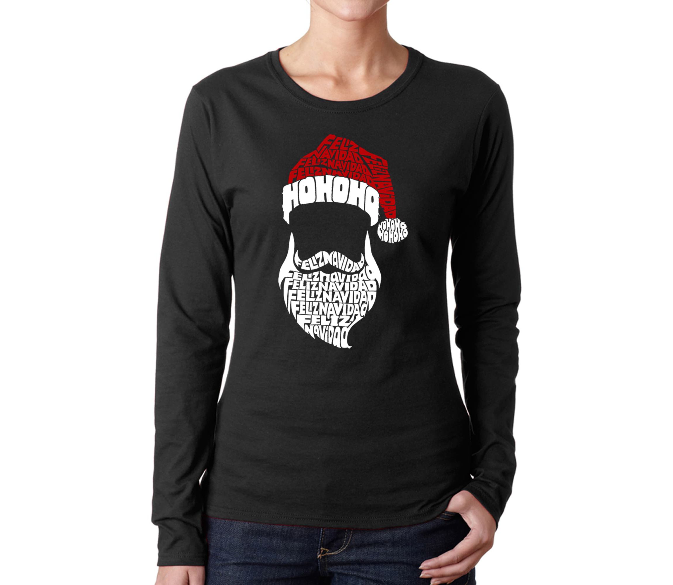 Feliz Navidad Santa Claus - Womens Word Art Long Sleeve T-Shirt