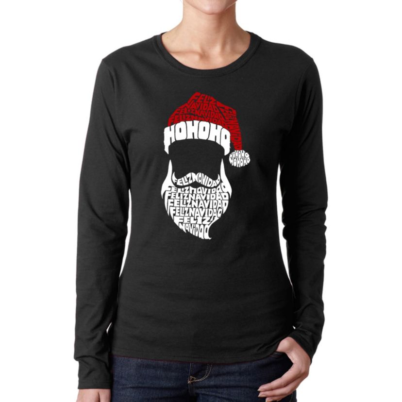 Feliz Navidad Santa Claus - Womens Word Art Long Sleeve T-Shirt