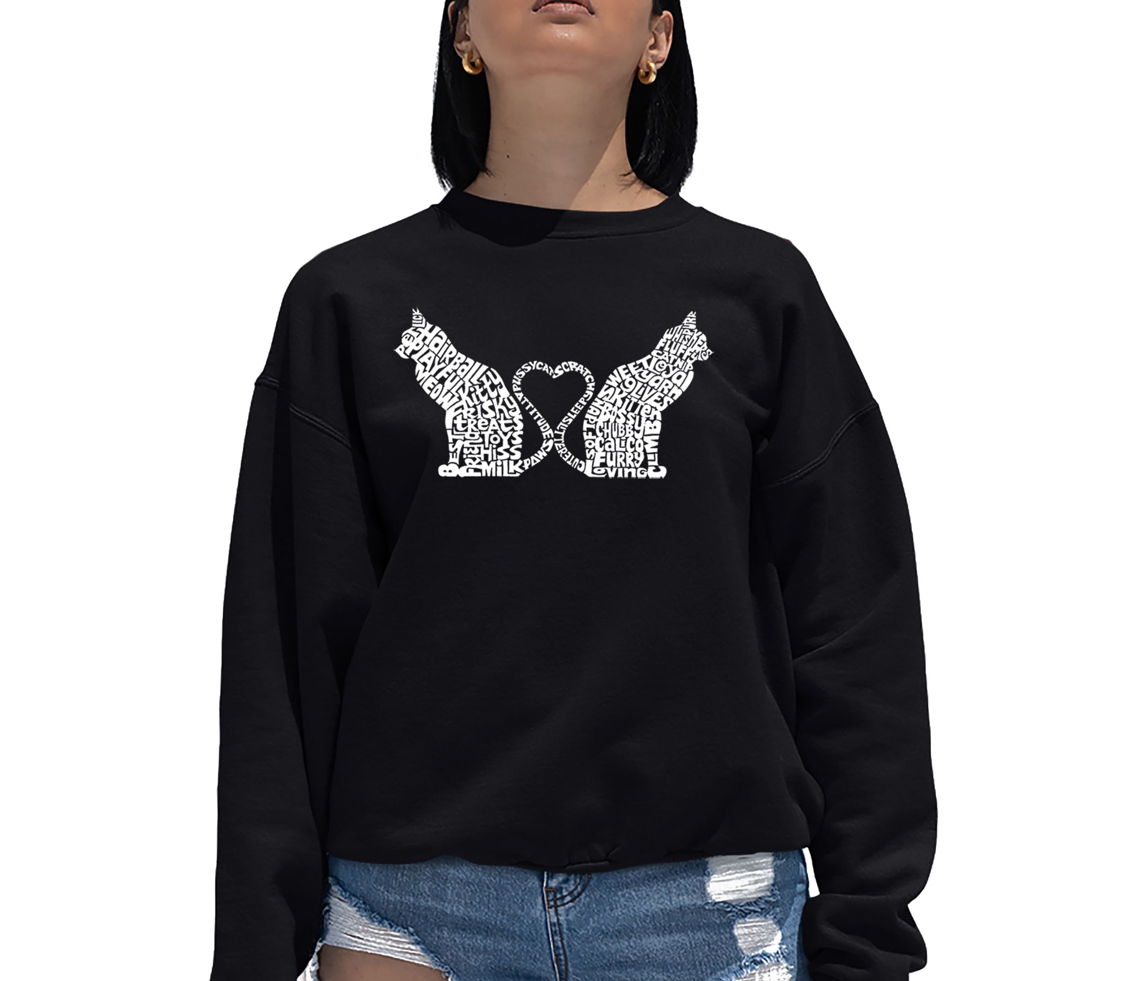 Cat Tail Hearts - Womens Word Art Crewneck Sweatshirt
