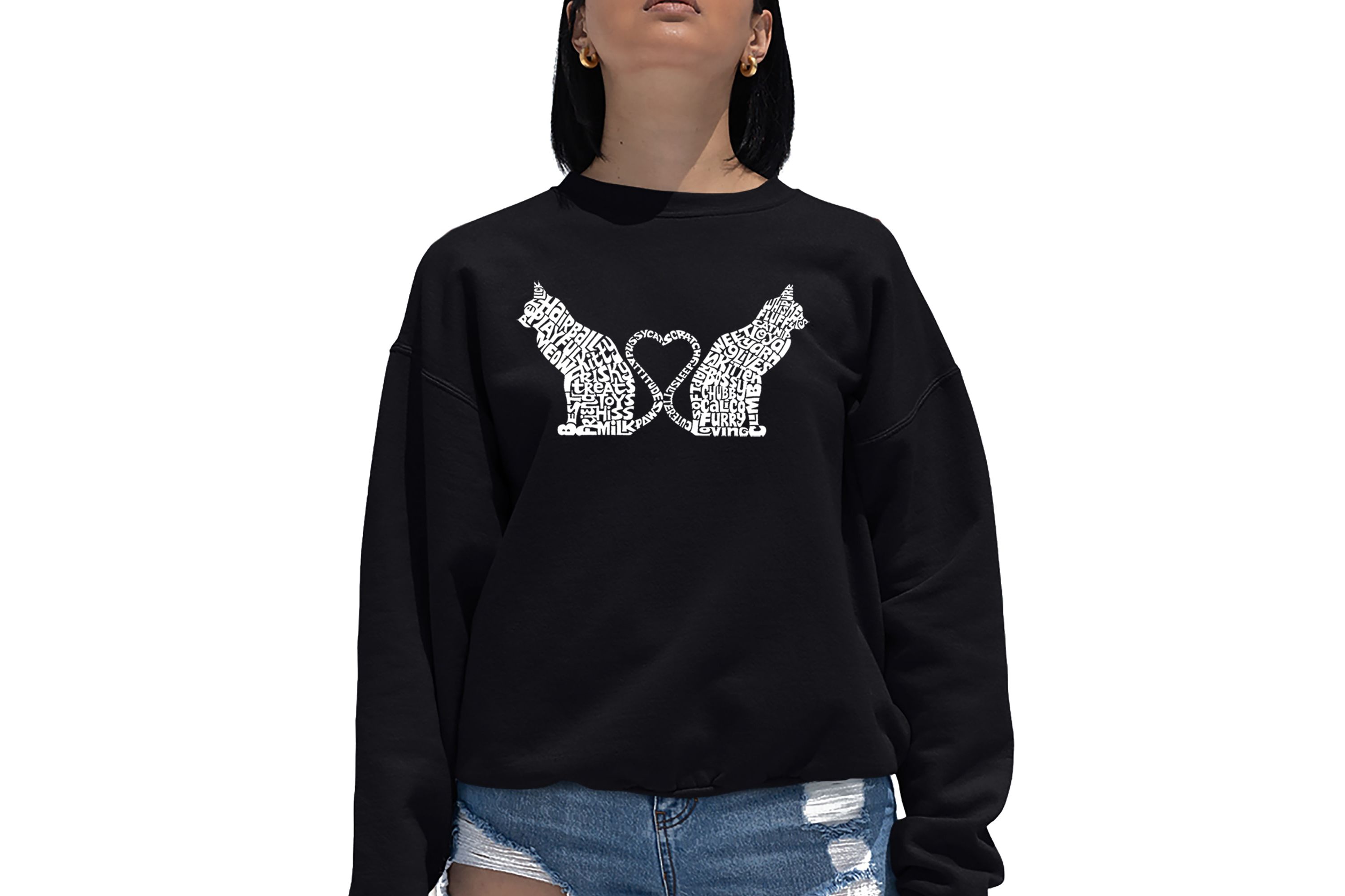 Cat Tail Hearts - Womens Word Art Crewneck Sweatshirt
