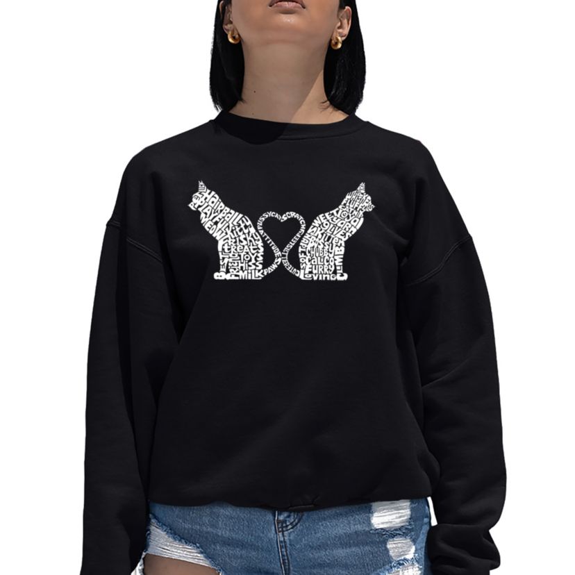 Cat Tail Hearts - Womens Word Art Crewneck Sweatshirt