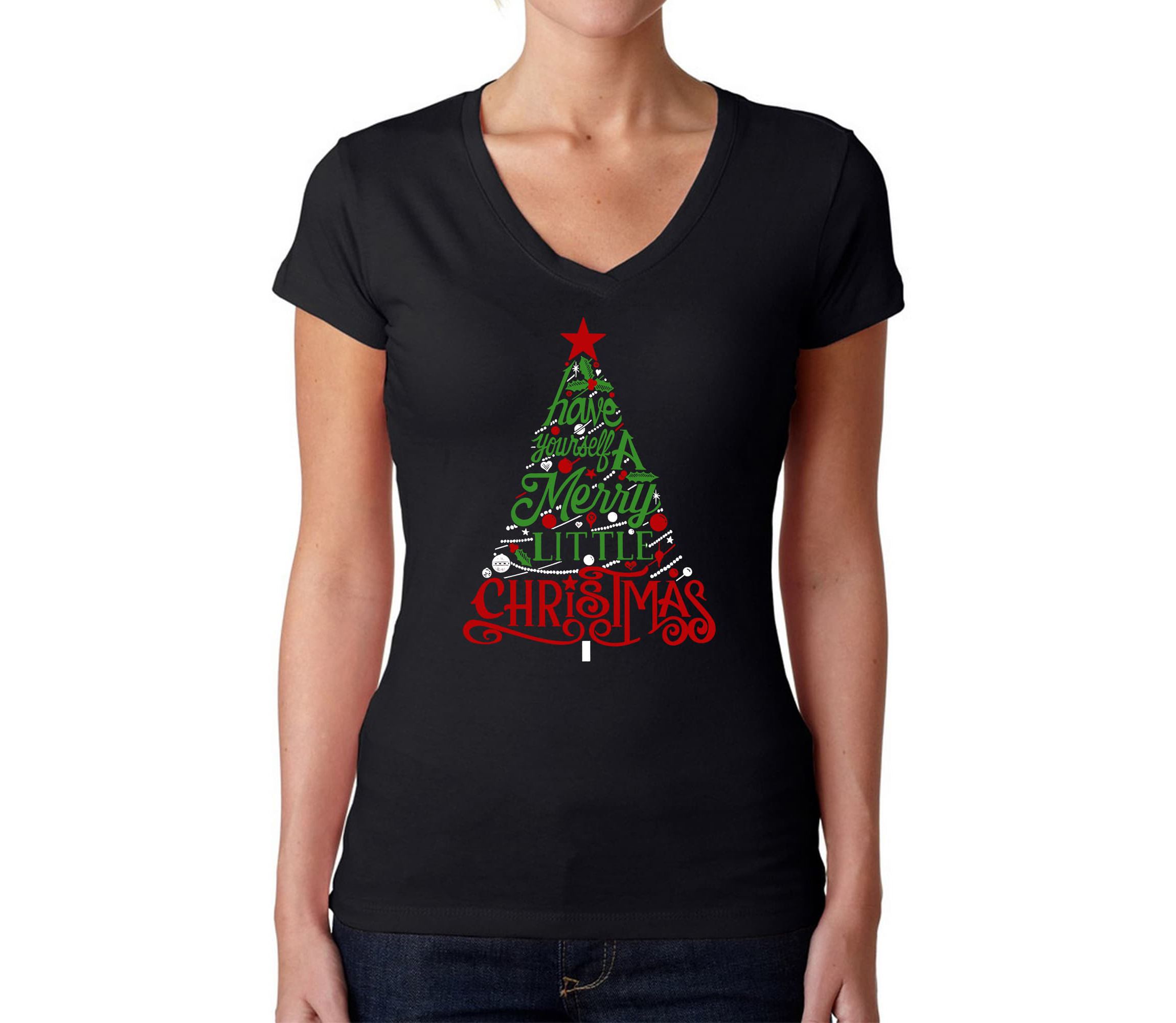 Have Yourself a Merry Little Christmas - Womens Word Art V-Neck T-Shirt