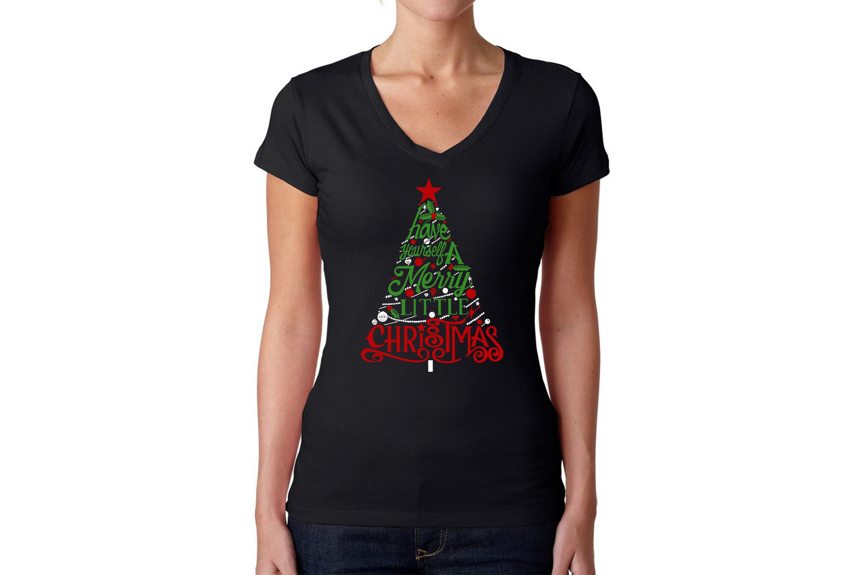 Have Yourself a Merry Little Christmas - Womens Word Art V-Neck T-Shirt