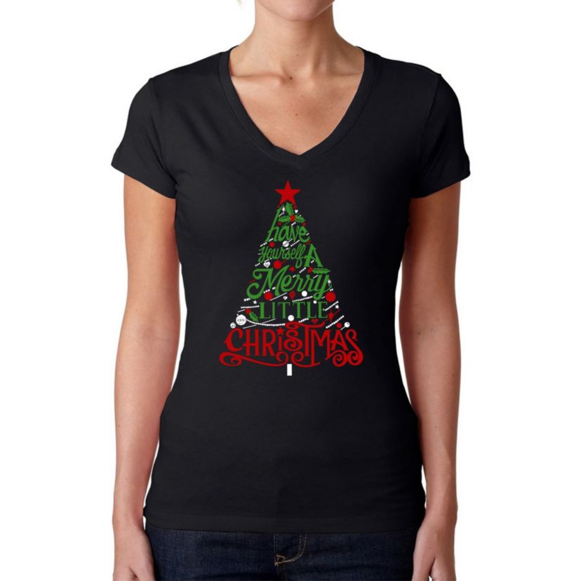 Have Yourself a Merry Little Christmas - Womens Word Art V-Neck T-Shirt