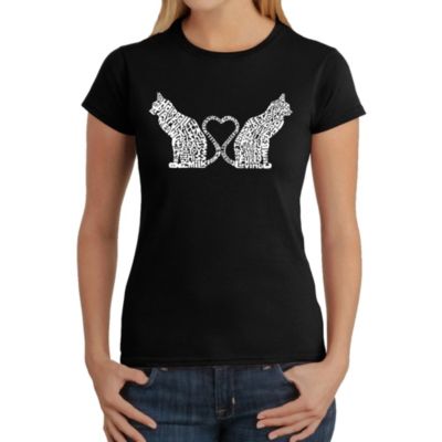 LA Pop Art Cat Tail Hearts - Women's Word Art T-Shirt, Black, XS