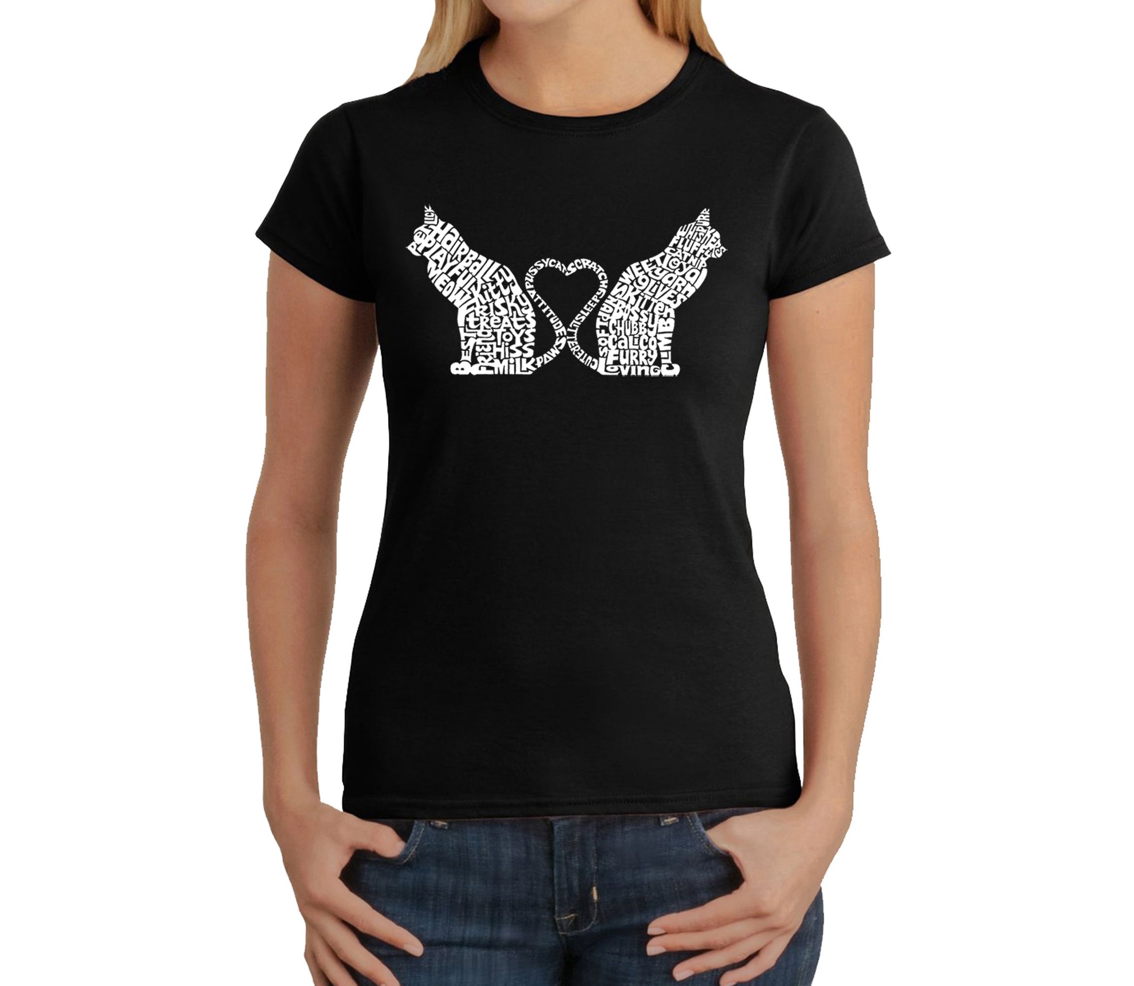 Cat Tail Hearts - Womens Word Art T-Shirt
