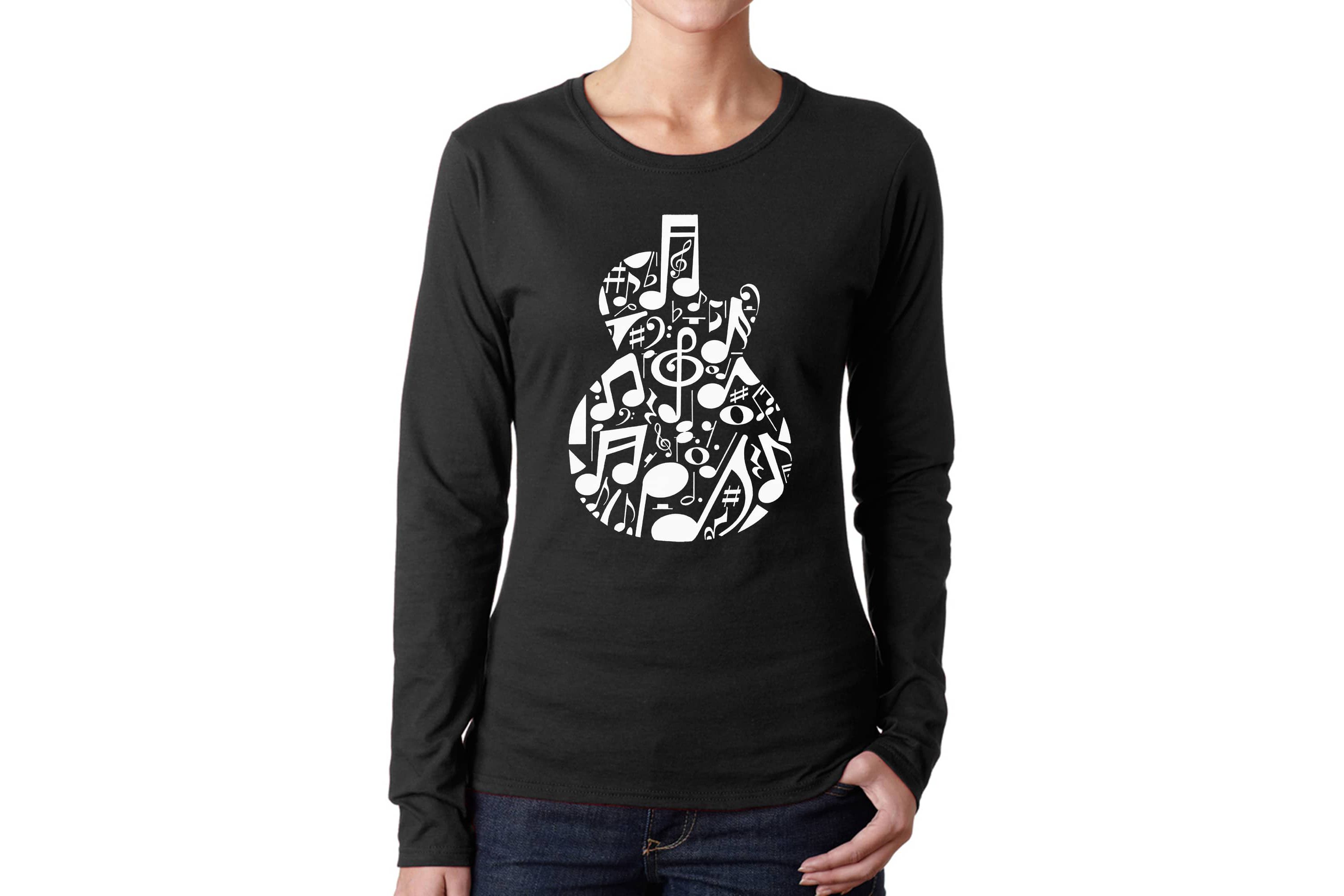 Music Notes Guitar - Womens Word Art Long Sleeve T-Shirt