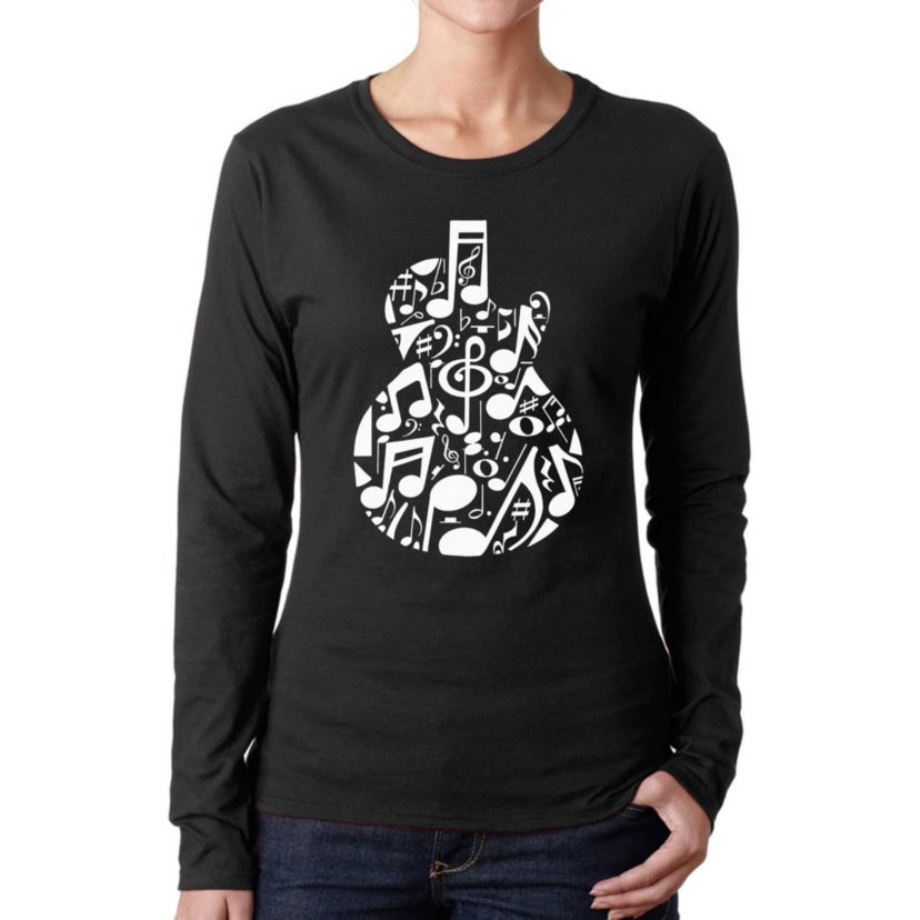 Music Notes Guitar - Womens Word Art Long Sleeve T-Shirt