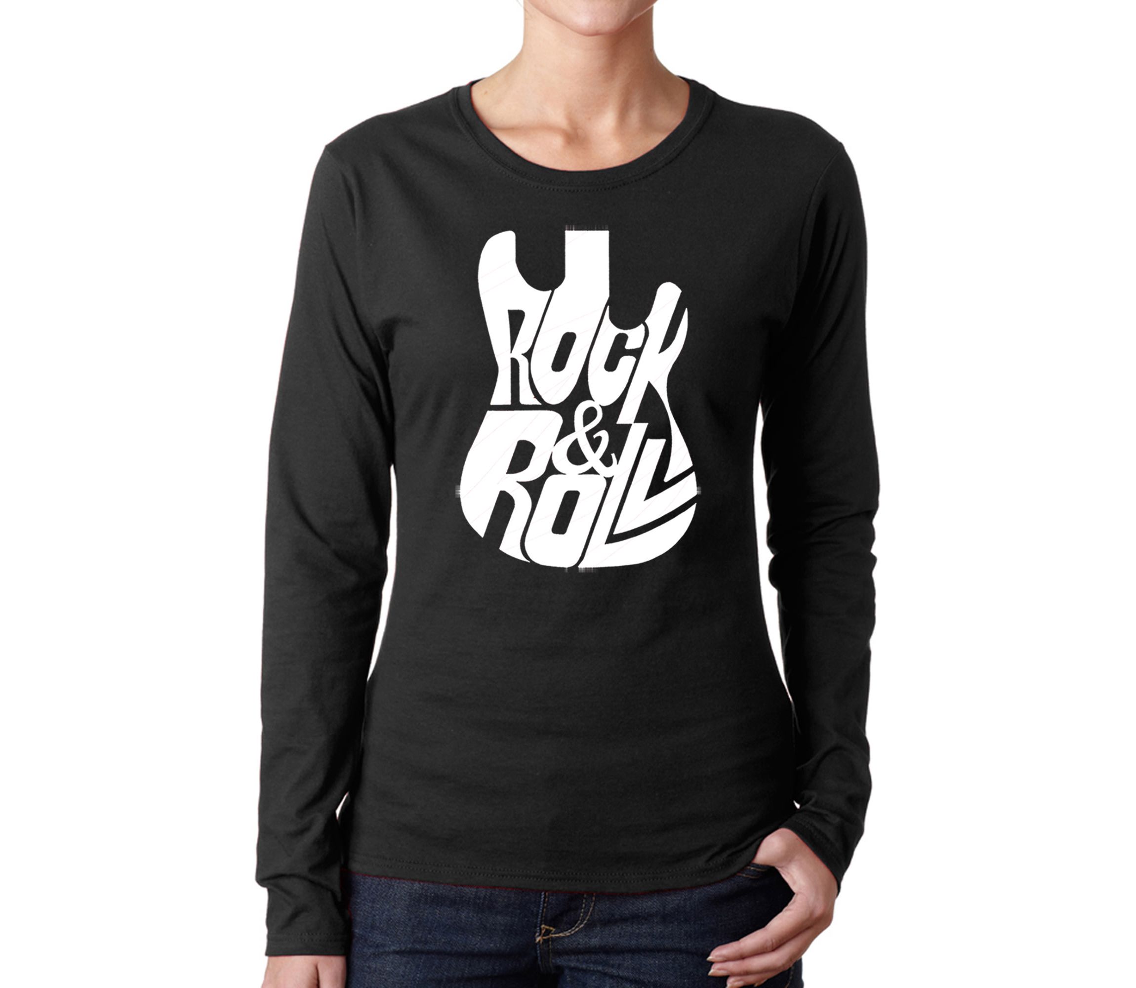 Rock And Roll Guitar - Womens Word Art Long Sleeve T-Shirt