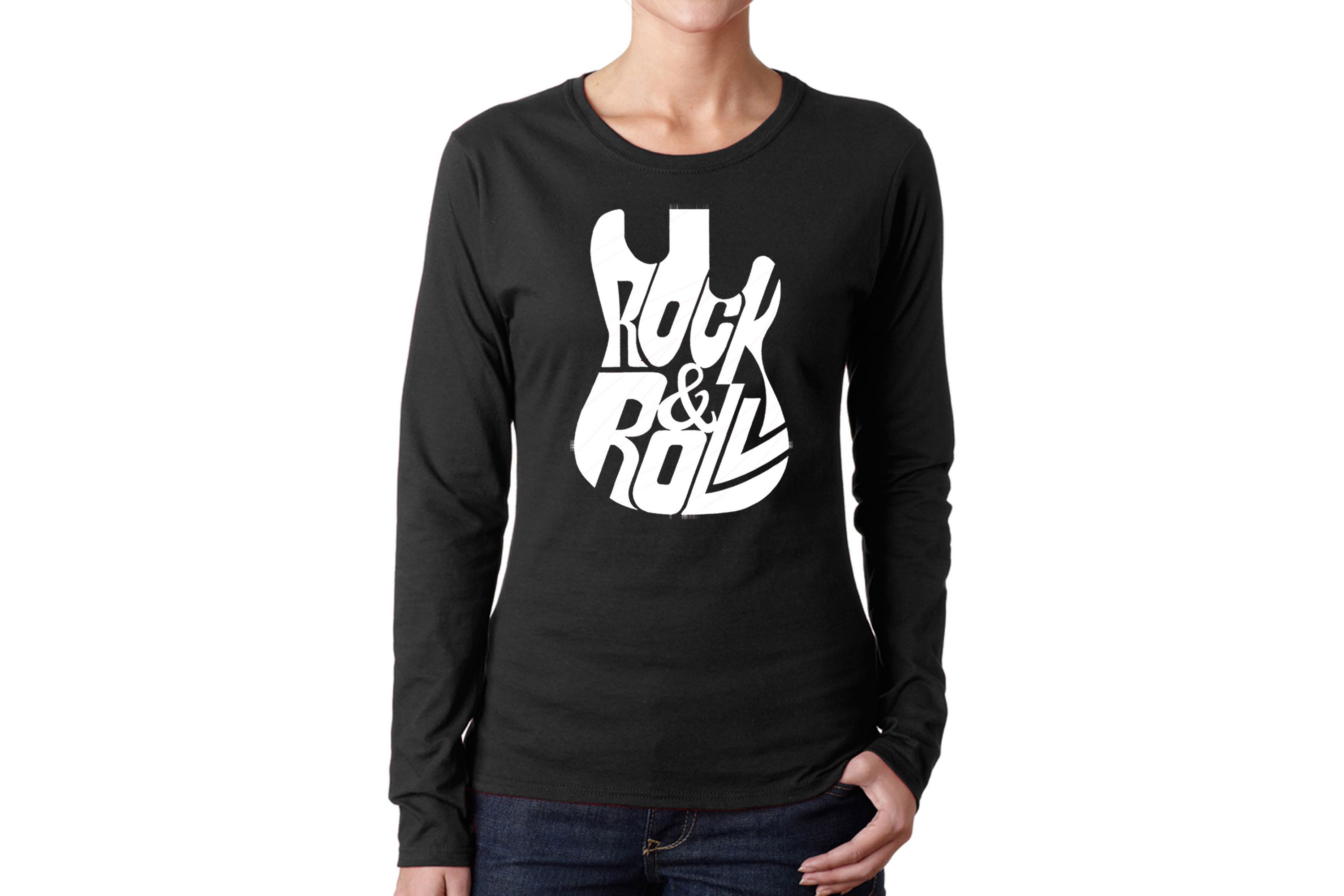 Rock And Roll Guitar - Womens Word Art Long Sleeve T-Shirt
