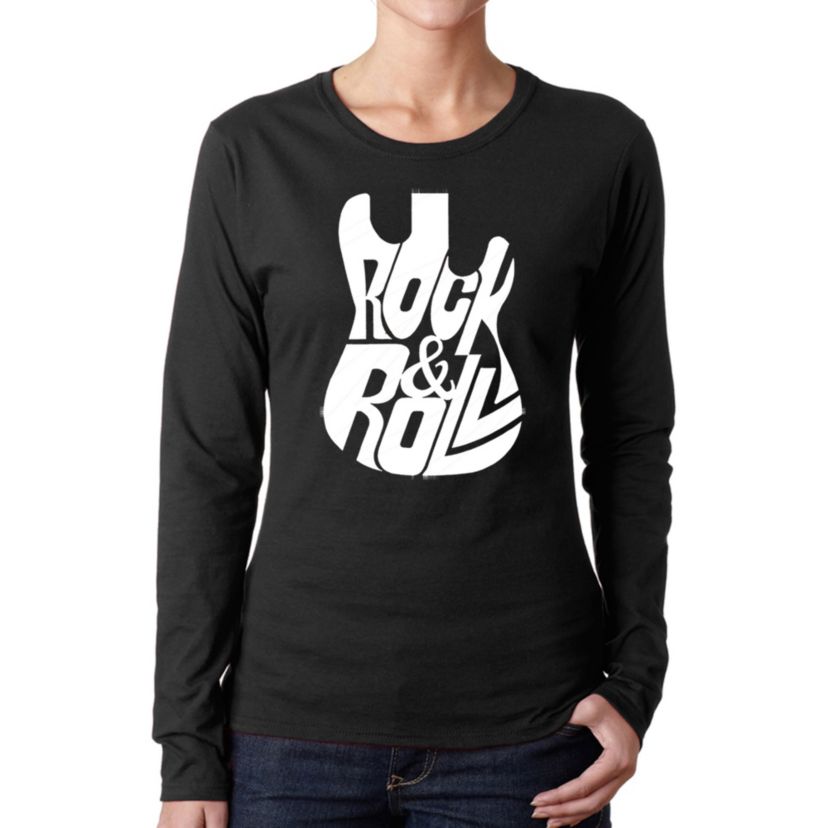 Rock And Roll Guitar - Womens Word Art Long Sleeve T-Shirt