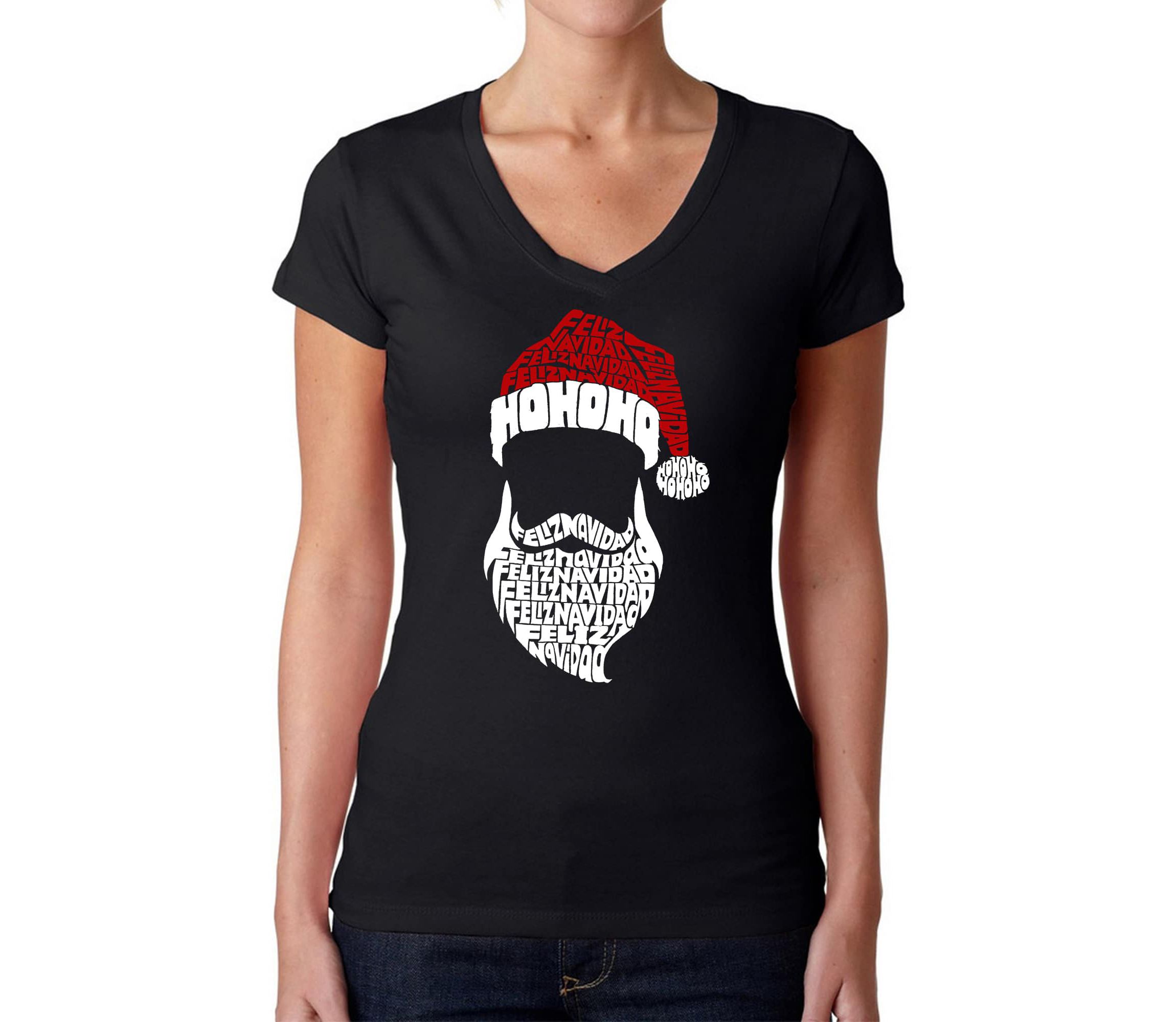 Feliz Navidad Santa Claus - Womens Word Art V-Neck T-Shirt