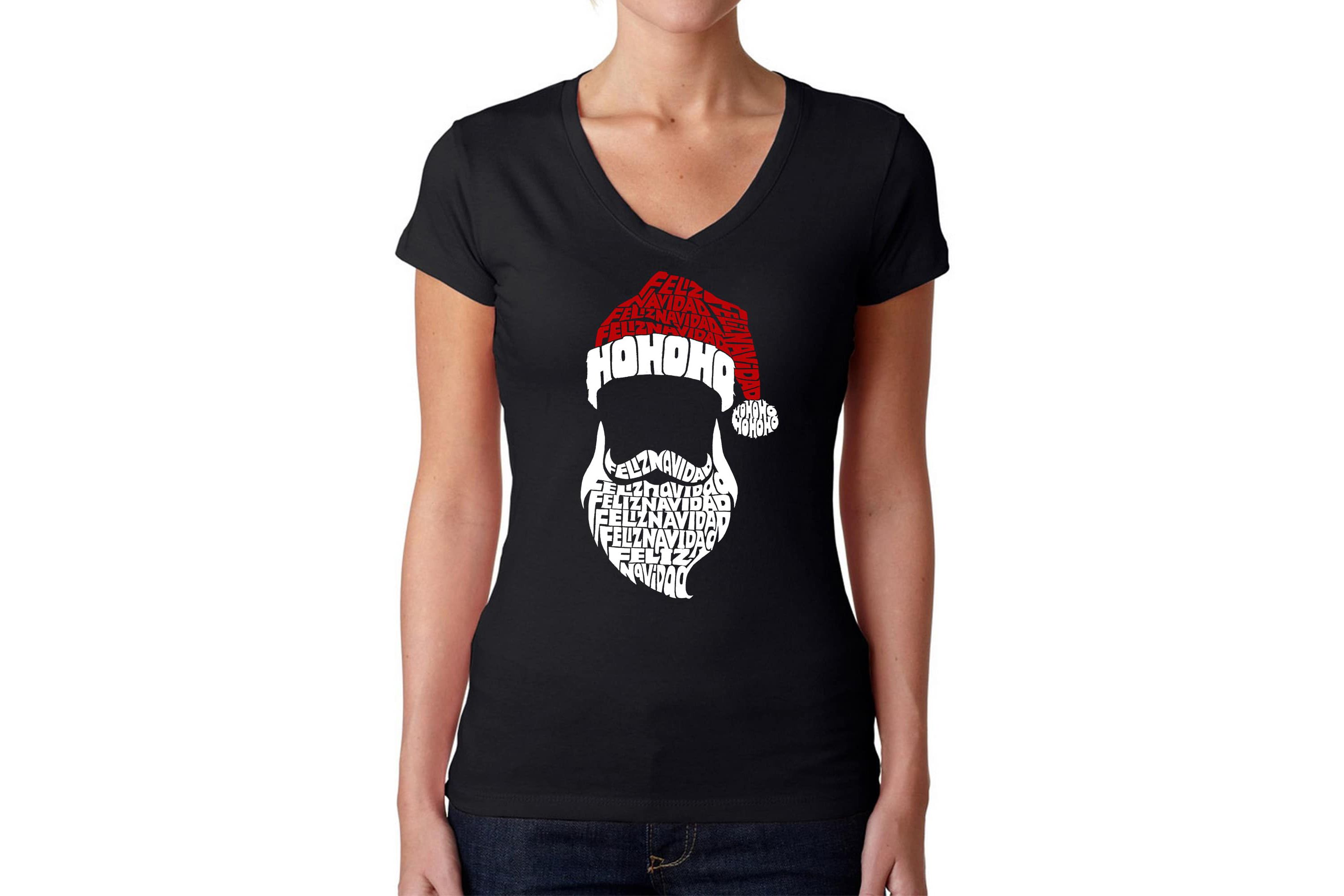 Feliz Navidad Santa Claus - Womens Word Art V-Neck T-Shirt