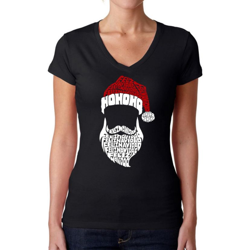 Feliz Navidad Santa Claus - Womens Word Art V-Neck T-Shirt
