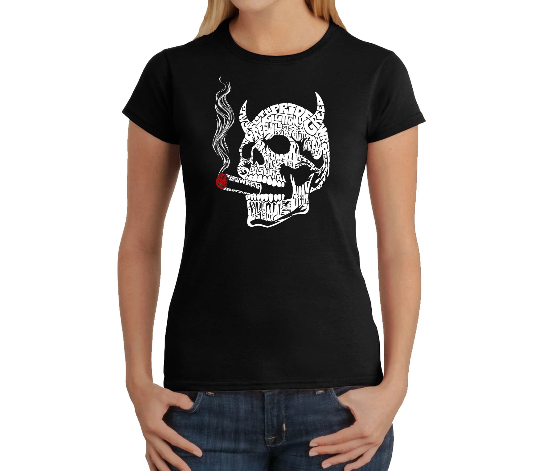7 Deadly Sins Skull - Womens Word Art T-Shirt