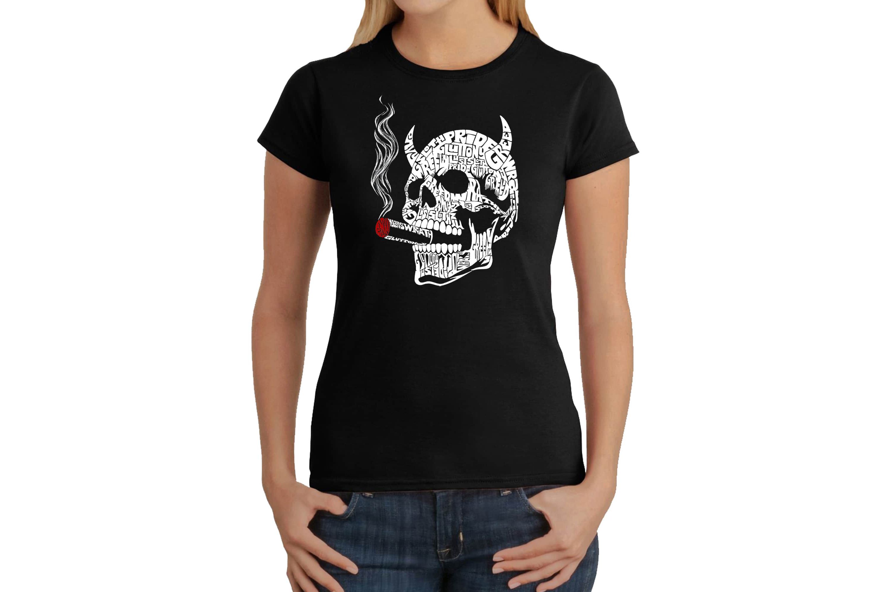 7 Deadly Sins Skull - Womens Word Art T-Shirt