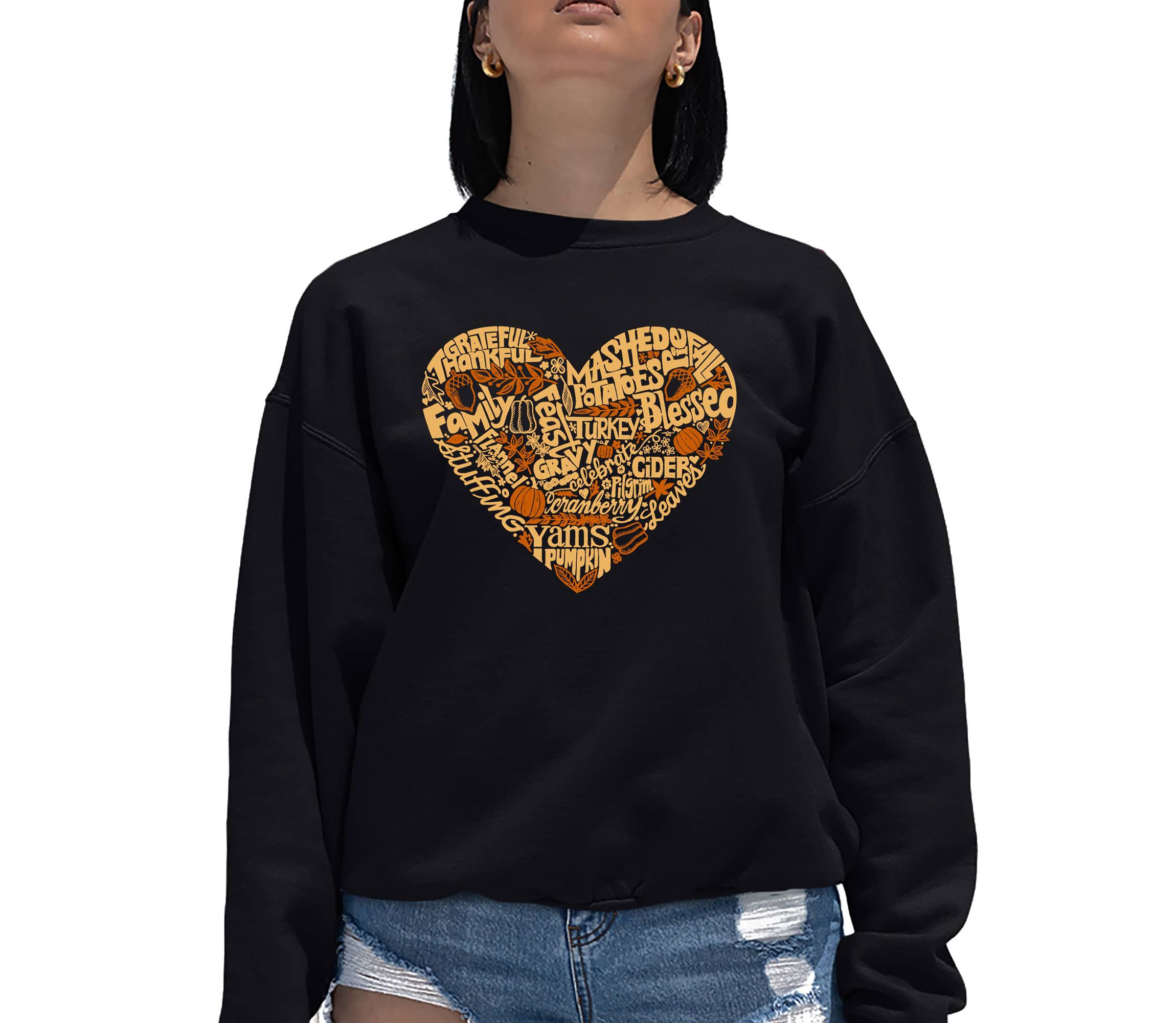 Thanksgiving Heart - Womens Word Art Crewneck Sweatshirt
