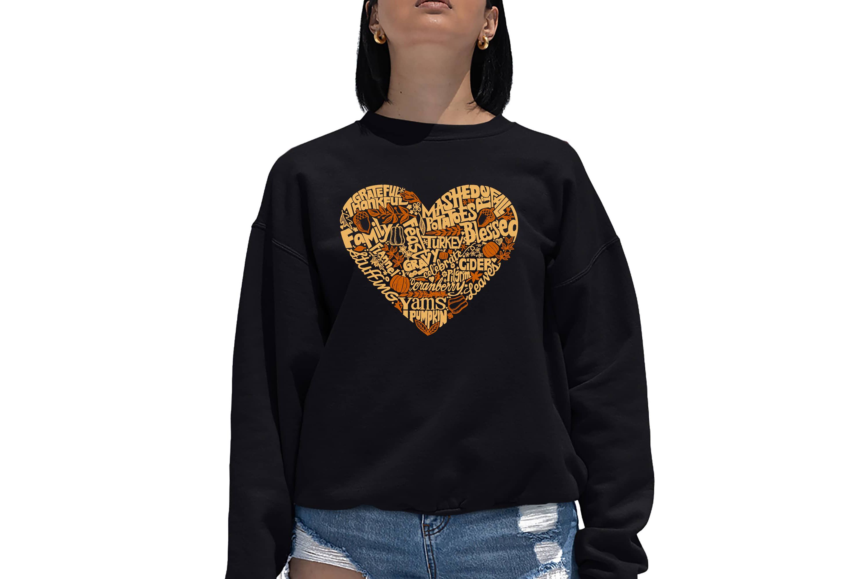 Thanksgiving Heart - Womens Word Art Crewneck Sweatshirt