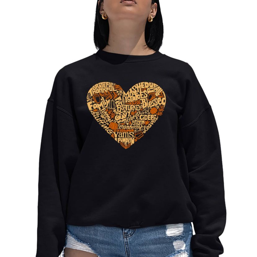Thanksgiving Heart - Womens Word Art Crewneck Sweatshirt