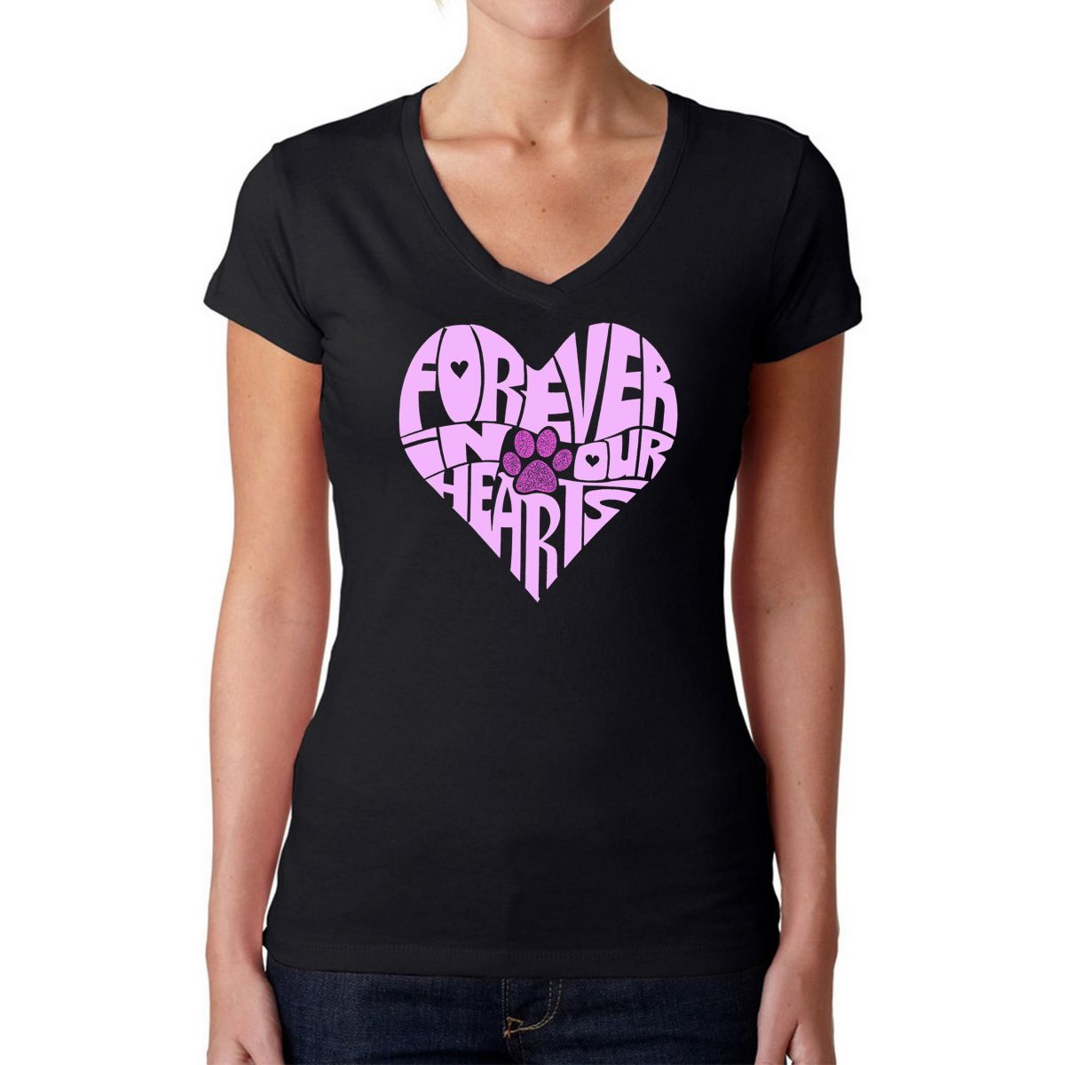 Forever In Our Hearts - Womens Word Art V-Neck T-Shirt