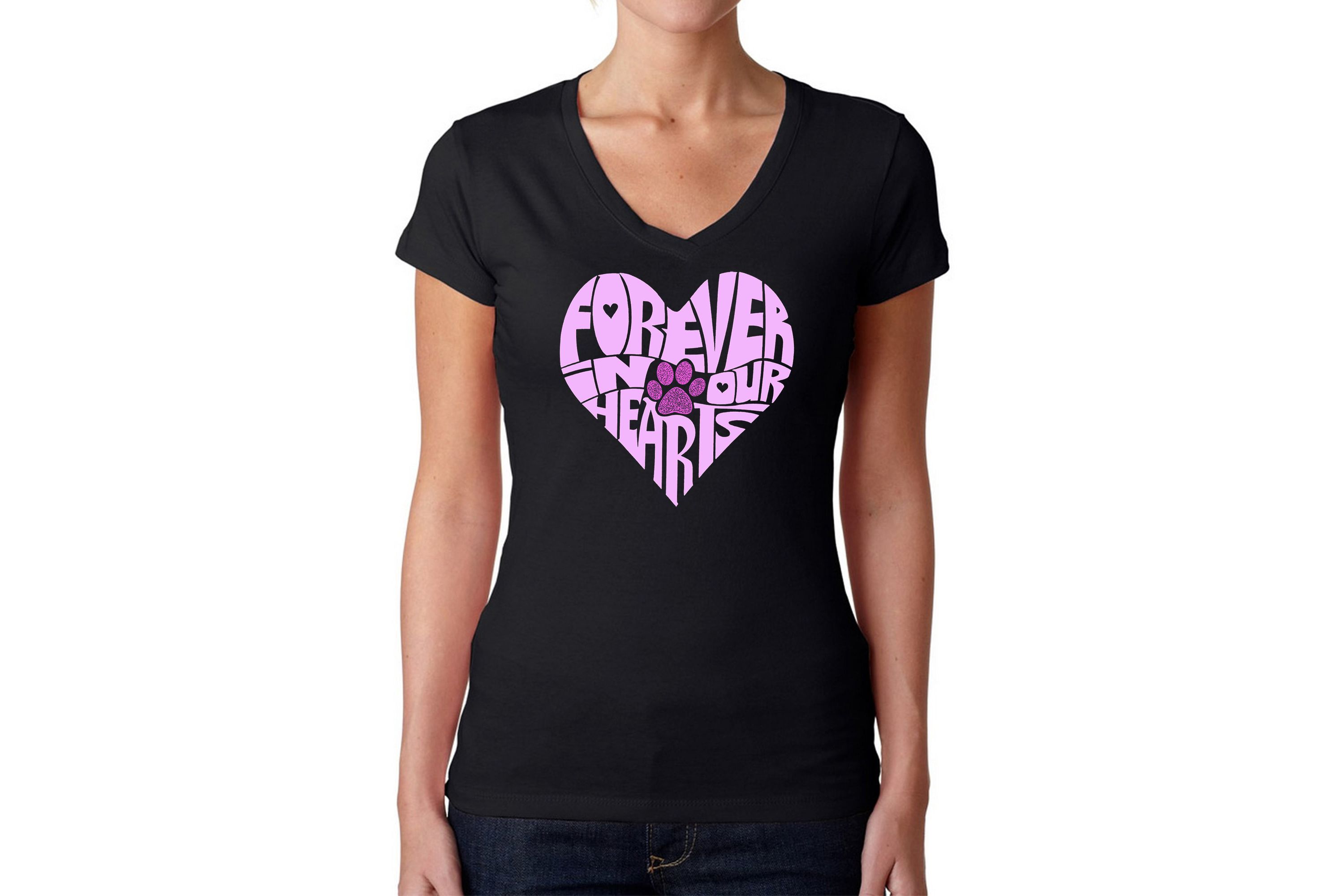 Forever In Our Hearts - Womens Word Art V-Neck T-Shirt