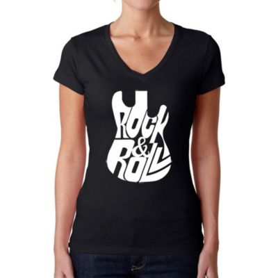 LA Pop Art Rock And Roll Guitar - Women's Word Art V-Neck T-Shirt