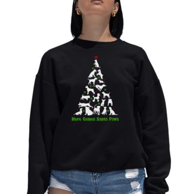 LA Pop Art Here Comes Santa Paws - Women's Word Art Crewneck Sweatshirt