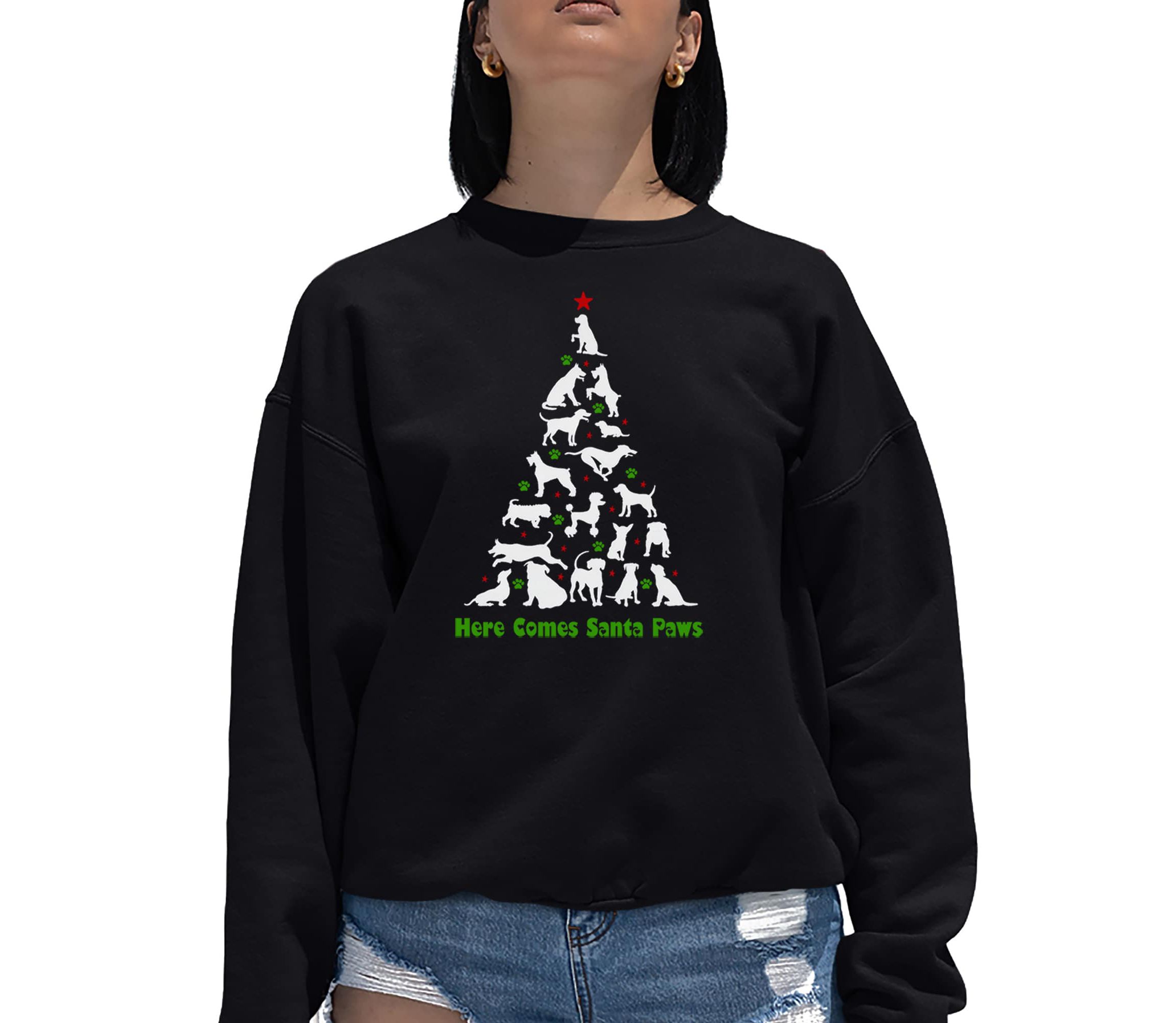 Here Comes Santa Paws - Womens Word Art Crewneck Sweatshirt